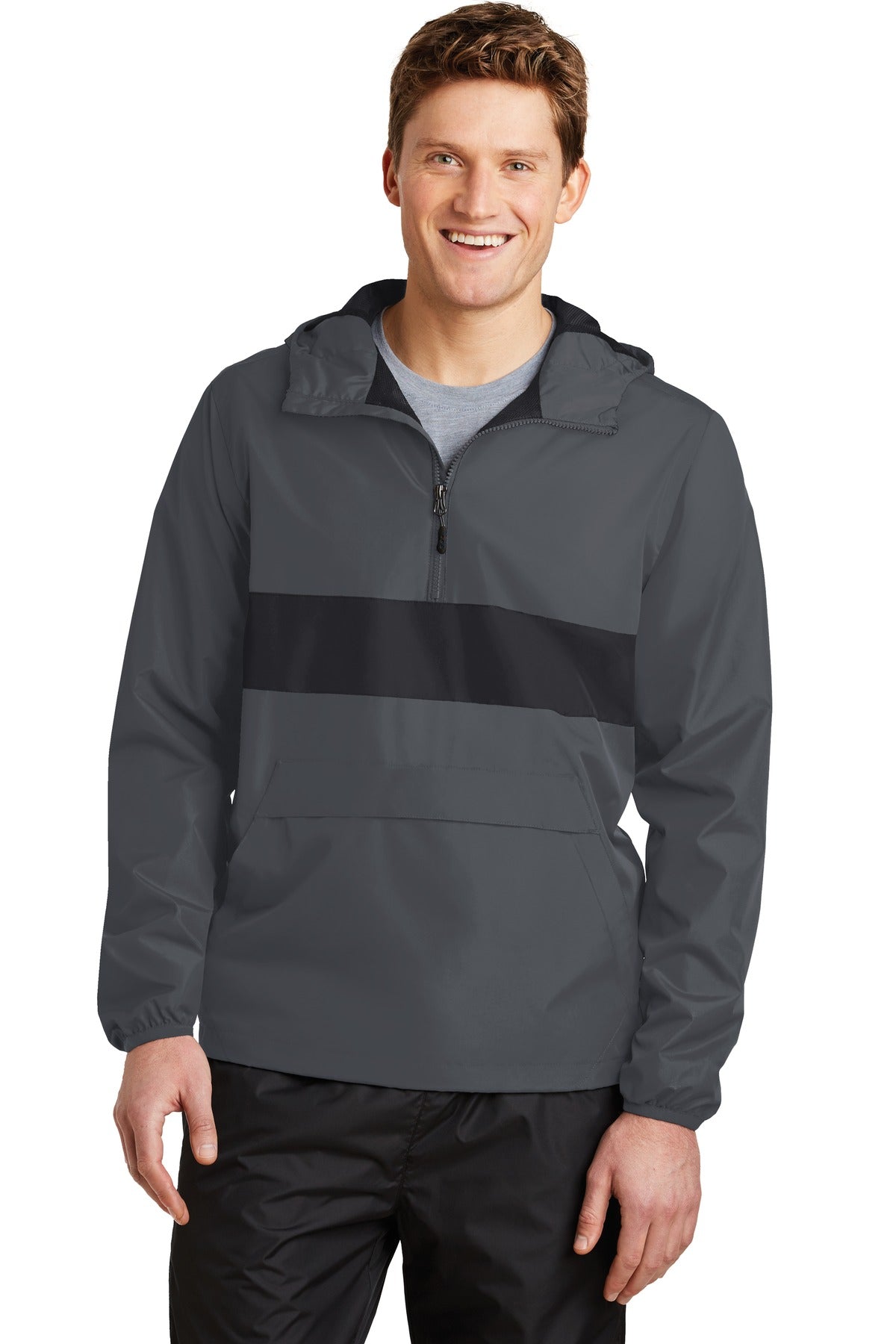 Sport-Tek ® Zipped Pocket Anorak. JST65 - Sport-Tek JST65 Outerwear Sport-Tek Graphite/ Black XS