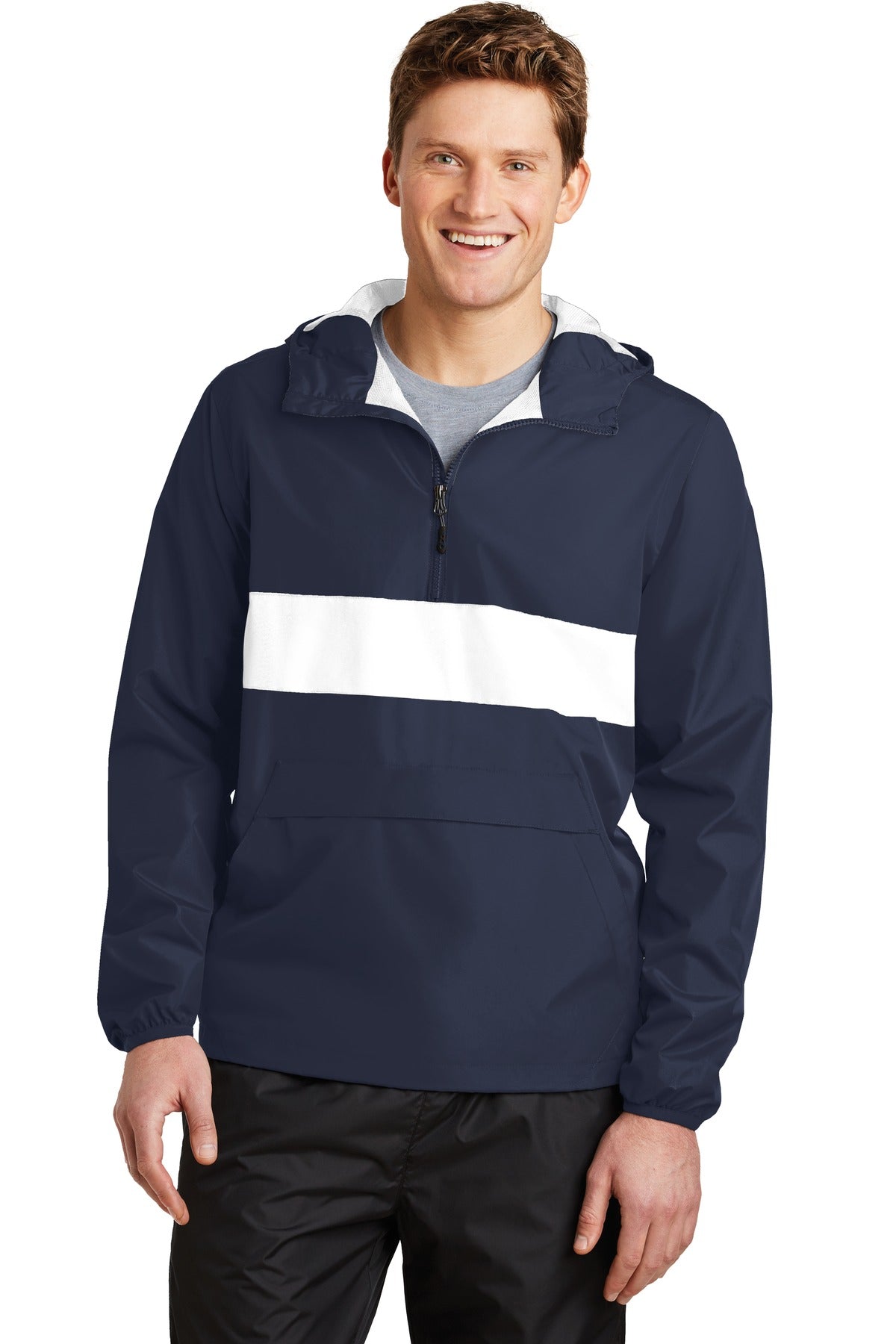 Sport-Tek ® Zipped Pocket Anorak. JST65 - Sport-Tek JST65 Outerwear Sport-Tek True Navy/ White XS