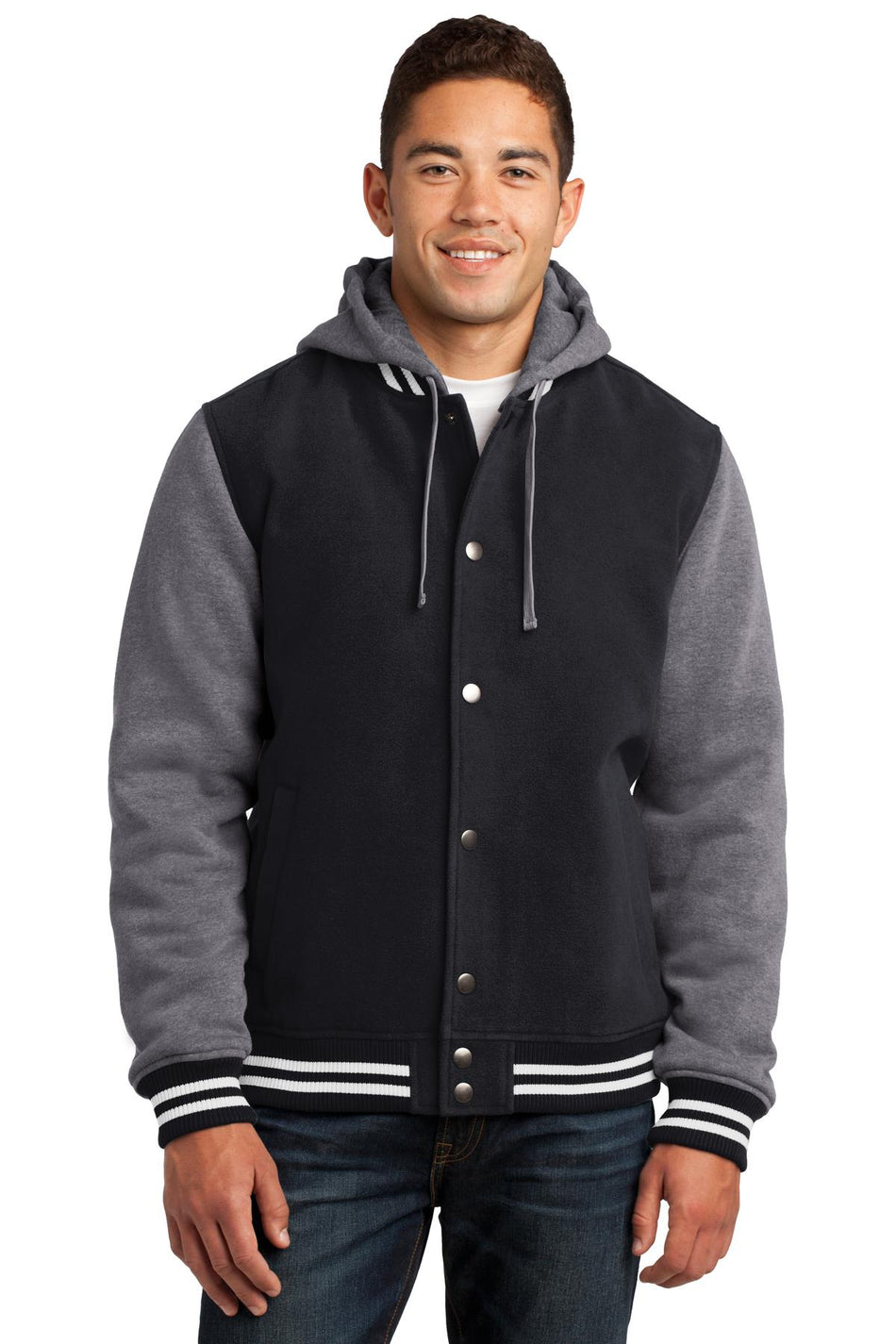 Sport-Tek ® Insulated Letterman Jacket. JST82 - Sport-Tek JST82 Outerwear Sport-Tek Black/ Vintage Heather XS