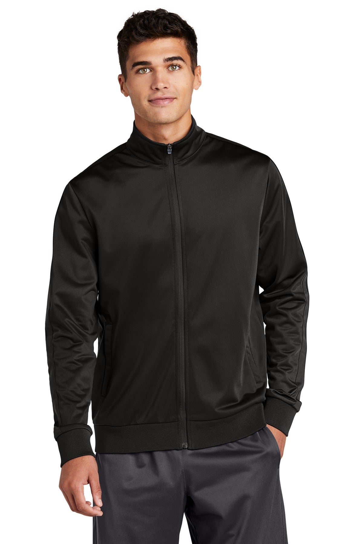 Sport-Tek ® Tricot Sleeve Stripe Track Jacket. JST94 - Sport-Tek JST94 Activewear Sport-Tek Black/ Black XS