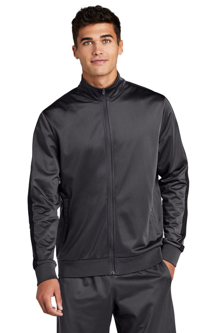 Sport-Tek ® Tricot Sleeve Stripe Track Jacket. JST94 - Sport-Tek JST94 Activewear Sport-Tek Graphite/ Black XS