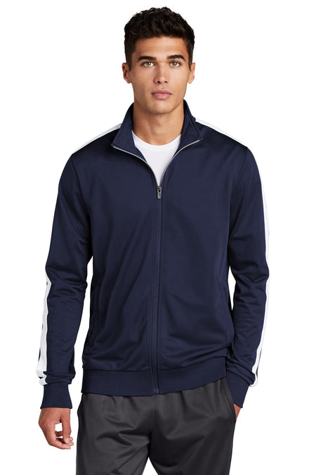 Sport-Tek ® Tricot Sleeve Stripe Track Jacket. JST94 - Sport-Tek JST94 Activewear Sport-Tek True Navy/ White XS