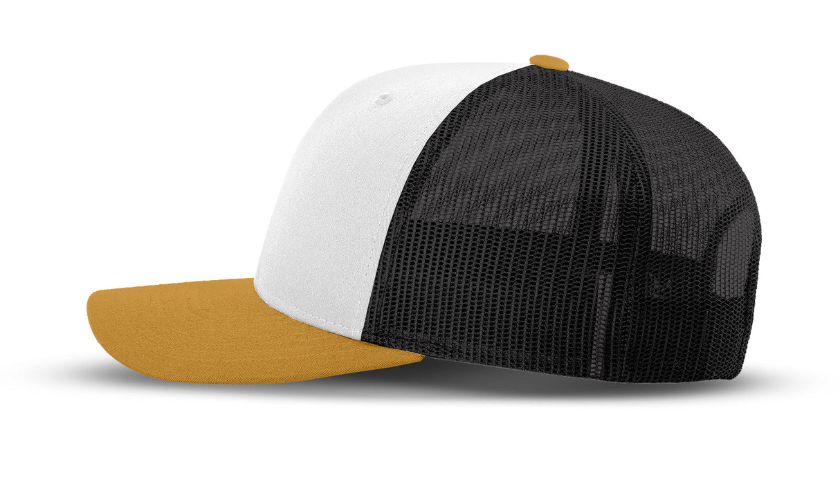 Joe's USA Original Trucker Hat JOE112 - White/Amber/Black - Angle View 2