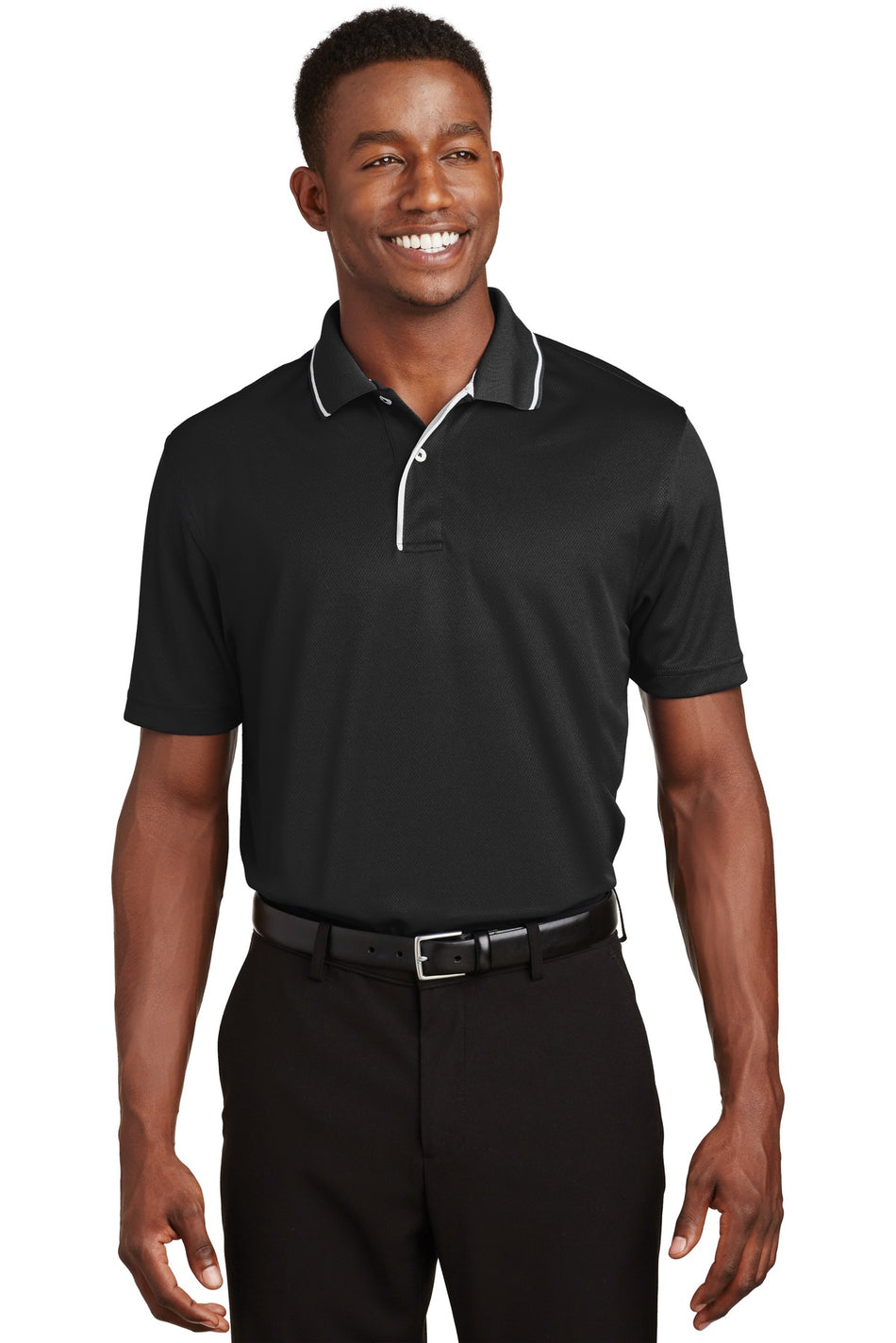 Sport-Tek ® Dri-Mesh ® Polo with Tipped Collar and Piping. K467 - Sport-Tek K467 Polos/Knits Sport-Tek Black/ White XS