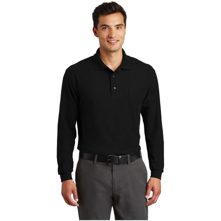 Port Authority ® Long Sleeve Silk Touch™ Polo with Pocket. K500LSP - Port Authority K500LSP Polos/Knits Port Authority Black XS