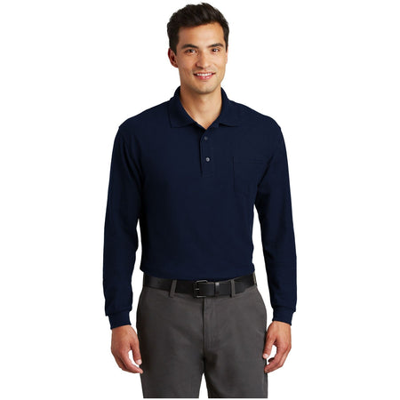 Port Authority ® Long Sleeve Silk Touch™ Polo with Pocket. K500LSP - Port Authority K500LSP Polos/Knits Port Authority Navy XS