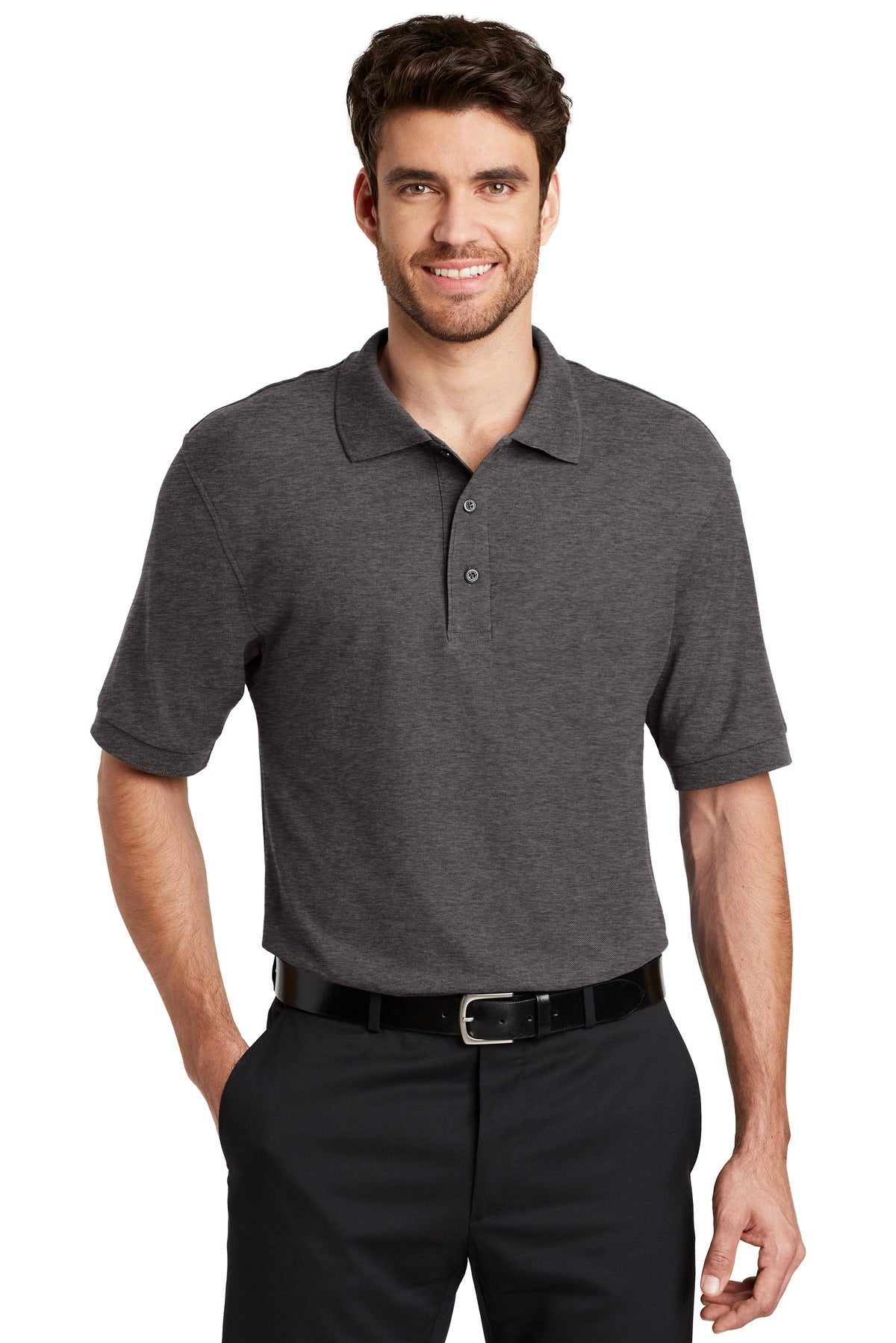 Port Authority ® Silk Touch™ Polo K500 - Charcoal Heather Grey - Port Authority K500 Polos/Knits Port Authority Charcoal Heather Grey XS