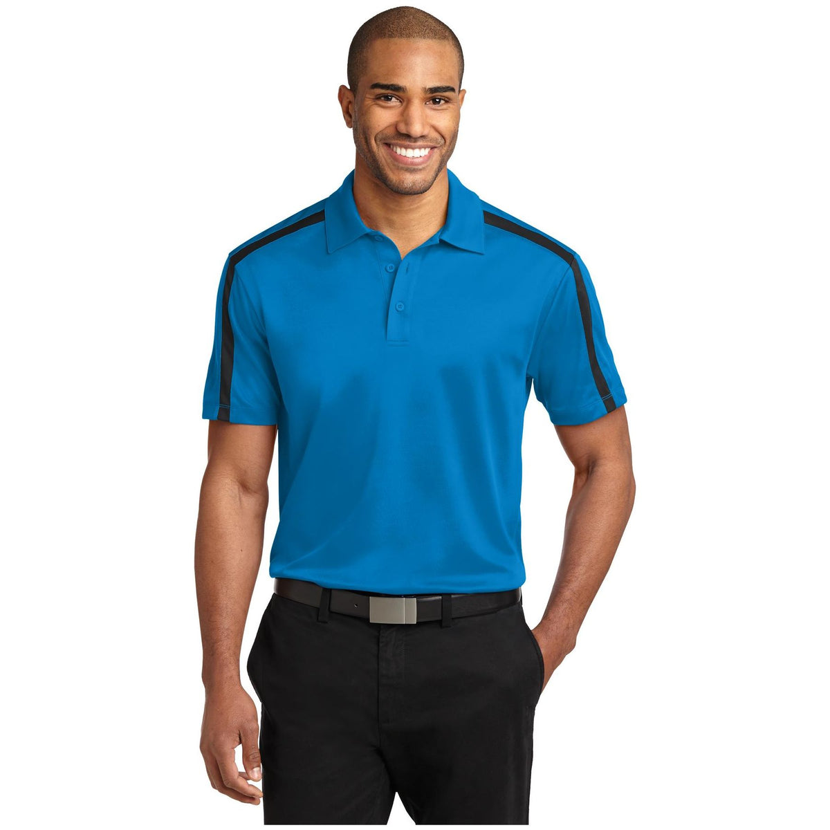 Port Authority ® Silk Touch™ Performance Colorblock Stripe Polo. K547 - Port Authority K547 Polos/Knits Port Authority Brilliant Blue/ Black XS