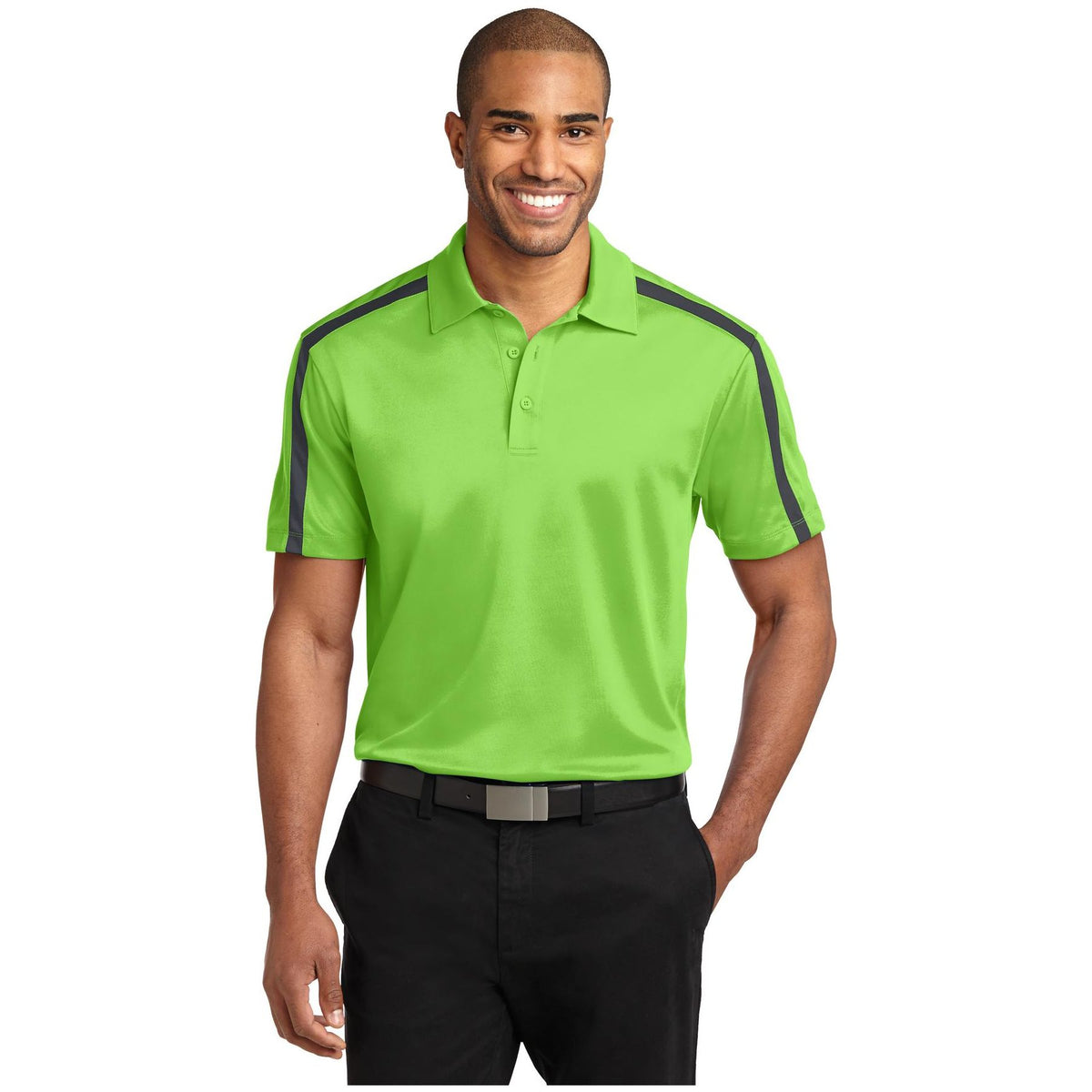 Port Authority ® Silk Touch™ Performance Colorblock Stripe Polo. K547 - Port Authority K547 Polos/Knits Port Authority Lime/ Steel Grey XS