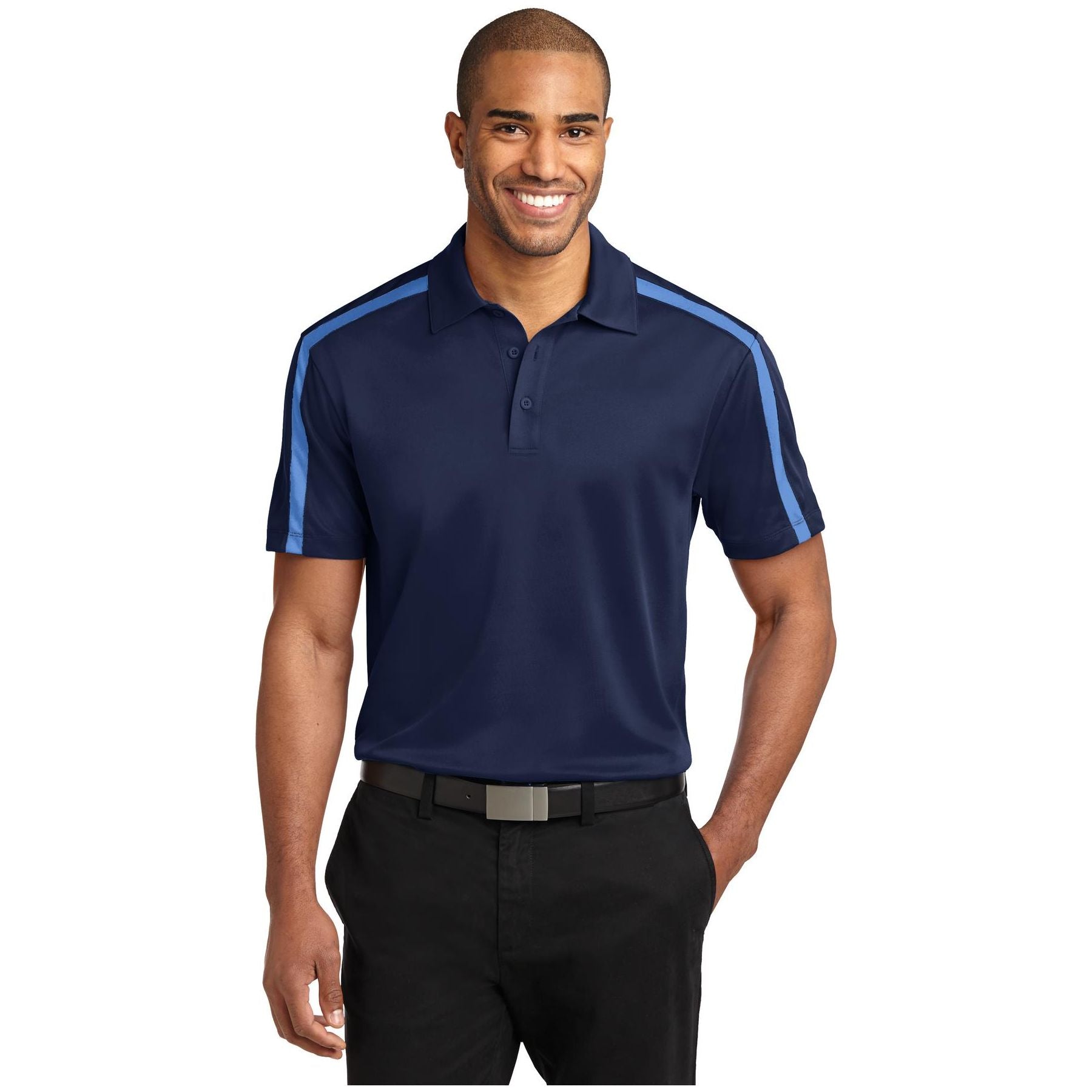 Port Authority ® Silk Touch™ Performance Colorblock Stripe Polo. K547 - Port Authority K547 Polos/Knits Port Authority Navy/ Carolina Blue XS