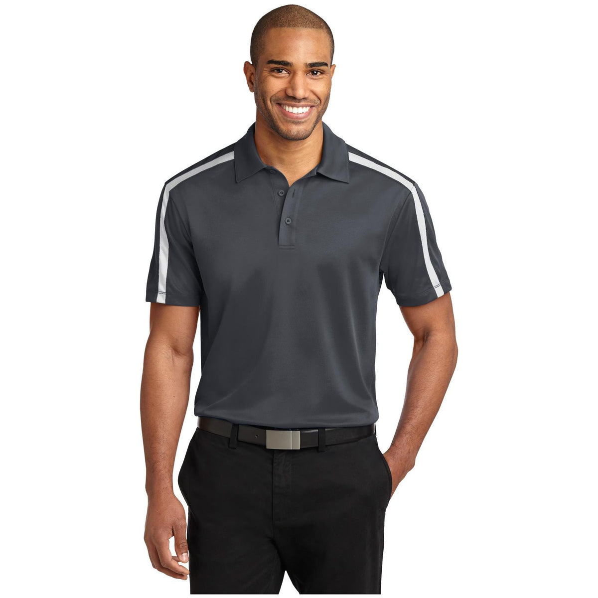 Port Authority ® Silk Touch™ Performance Colorblock Stripe Polo. K547 - Port Authority K547 Polos/Knits Port Authority Steel Grey/ White XS