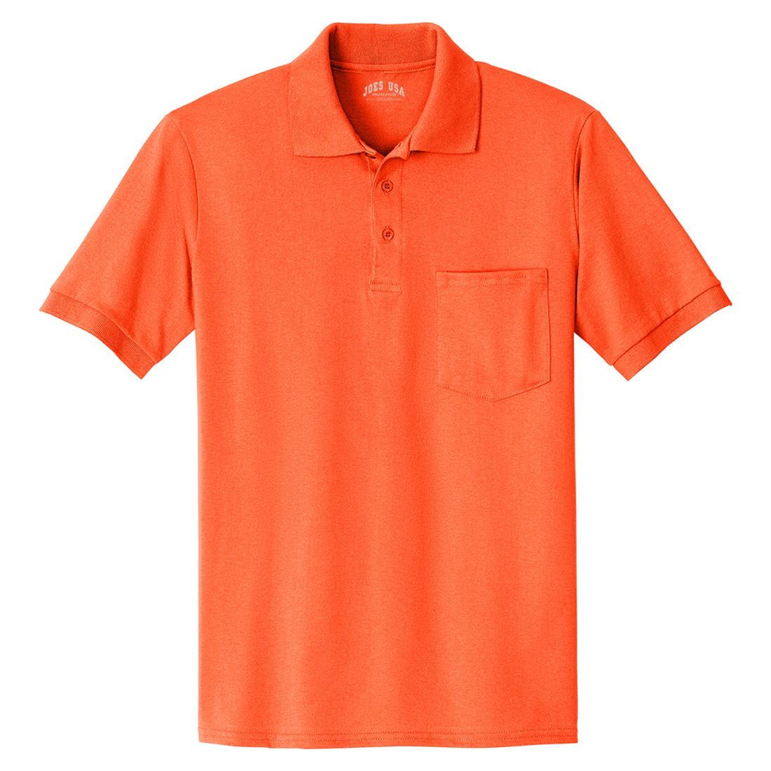 Mens 5.5-Ounce Jersey Knit Pocket Polo. Adult Sizes: S-6XL Polos/Knits Joe's USA Small Safety Orange