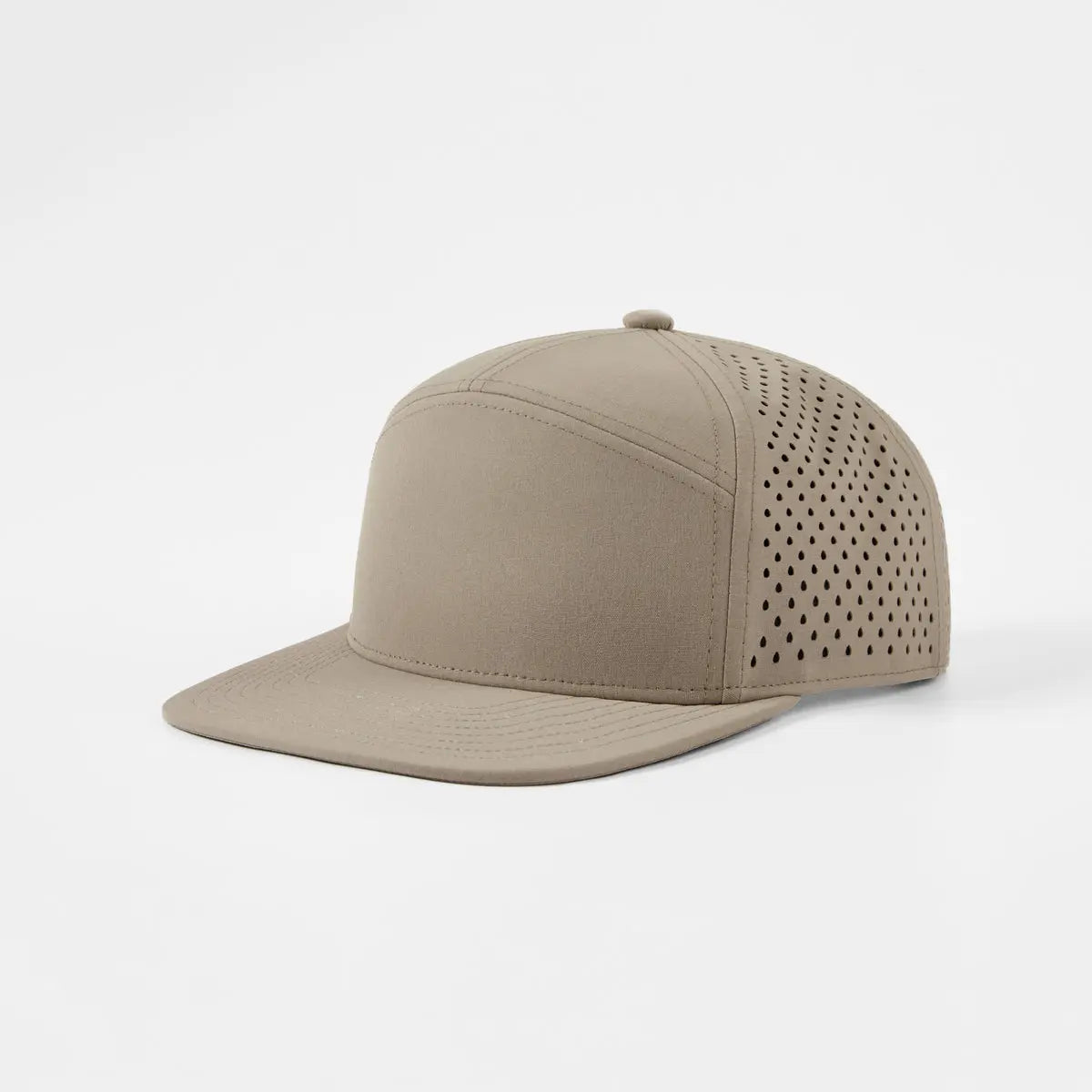 Joe's USA Hat Flat Bill 7 Panel Perforated Snapback Golf Hat - Khaki