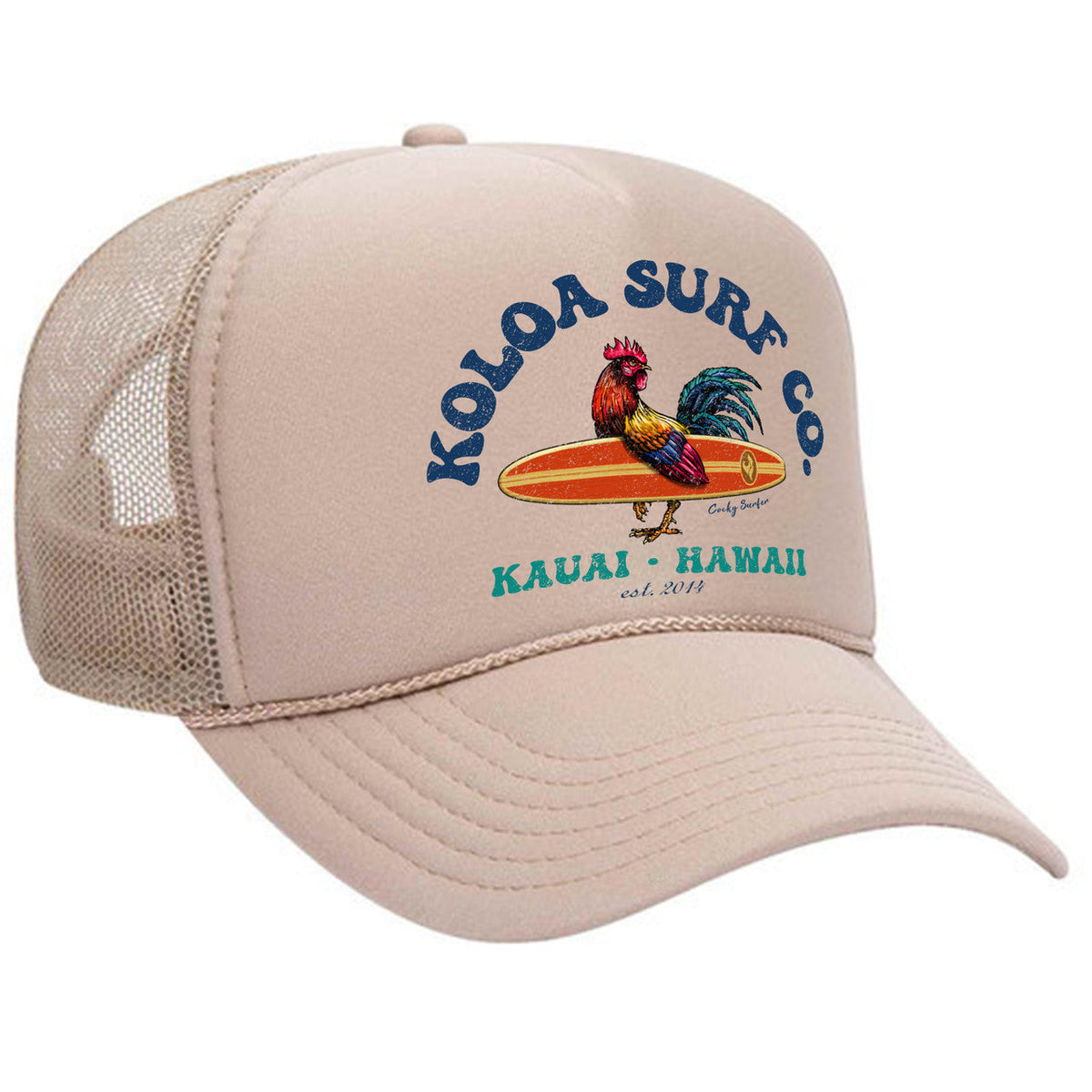 Koloa Cocky Surfer Foam Trucker Hat Koloa Surf Company Khaki