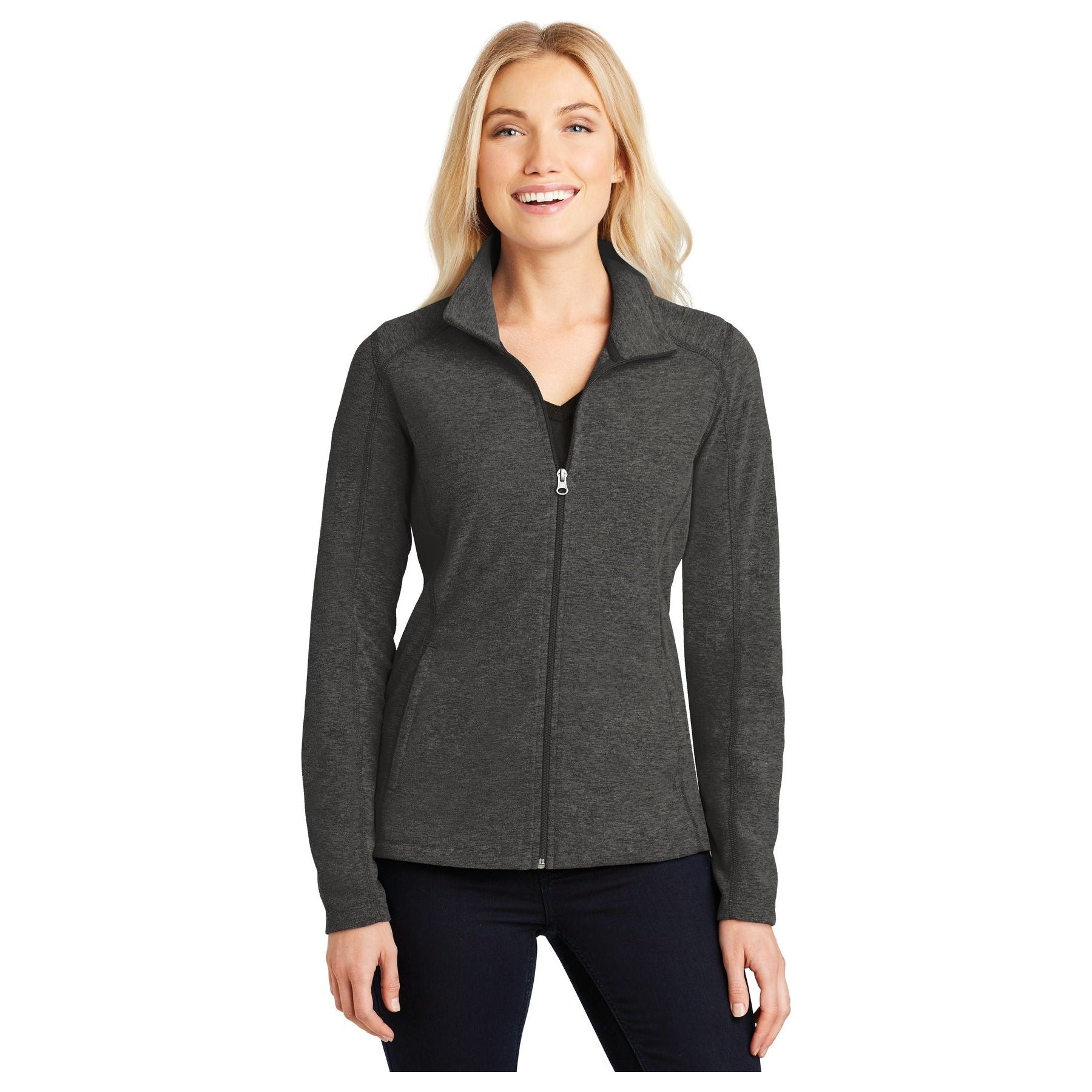 Port Authority ® Women's Heather Microfleece Full-Zip Jacket. L235 - Port Authority L235 Outerwear Port Authority Black Charcoal Heather XS