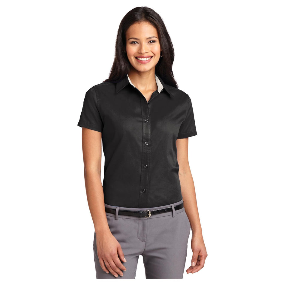 Port Authority ® Women's Short Sleeve Easy Care Shirt. L508 - Black/ Light Stone - Port Authority L508 Women's Port Authority Black/ Light Stone XS