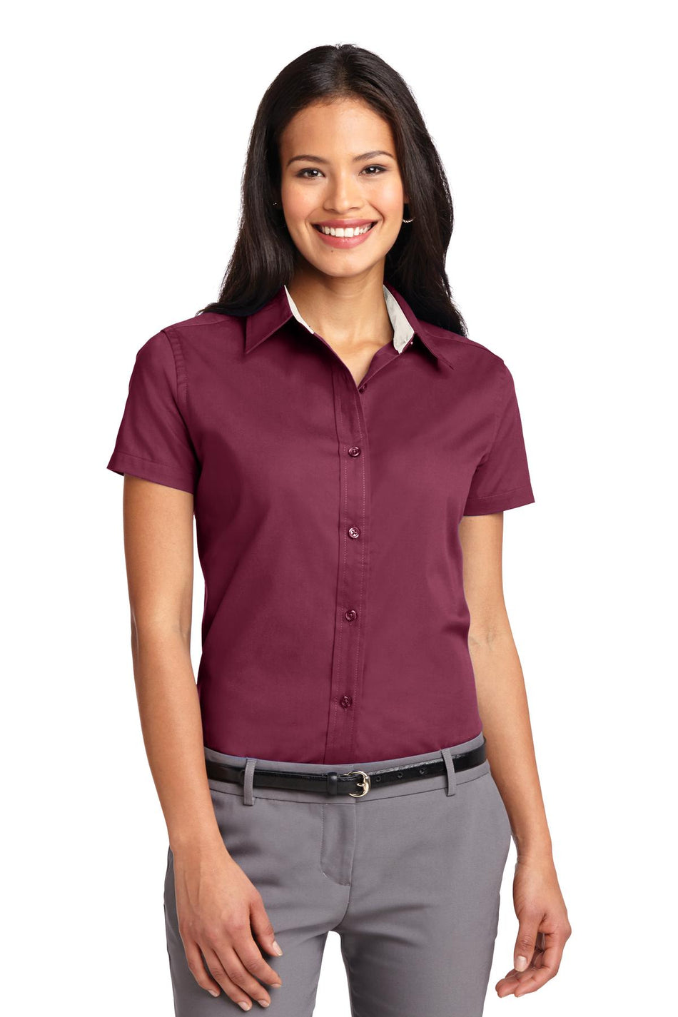 Port Authority ®  Women's Short Sleeve Easy Care  Shirt.  L508 - Burgundy/ Light Stone - Port Authority L508