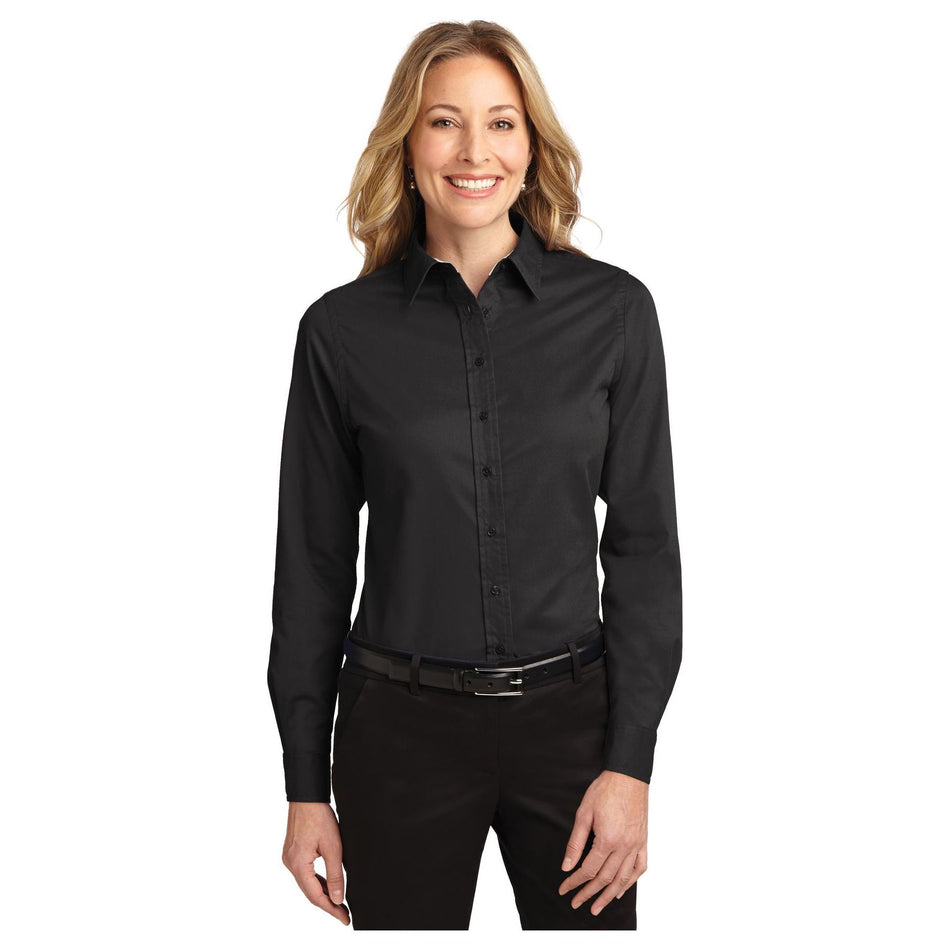 Port Authority ®  Women's Long Sleeve Easy Care Shirt.  L608 - Black/ Light Stone - Port Authority L608