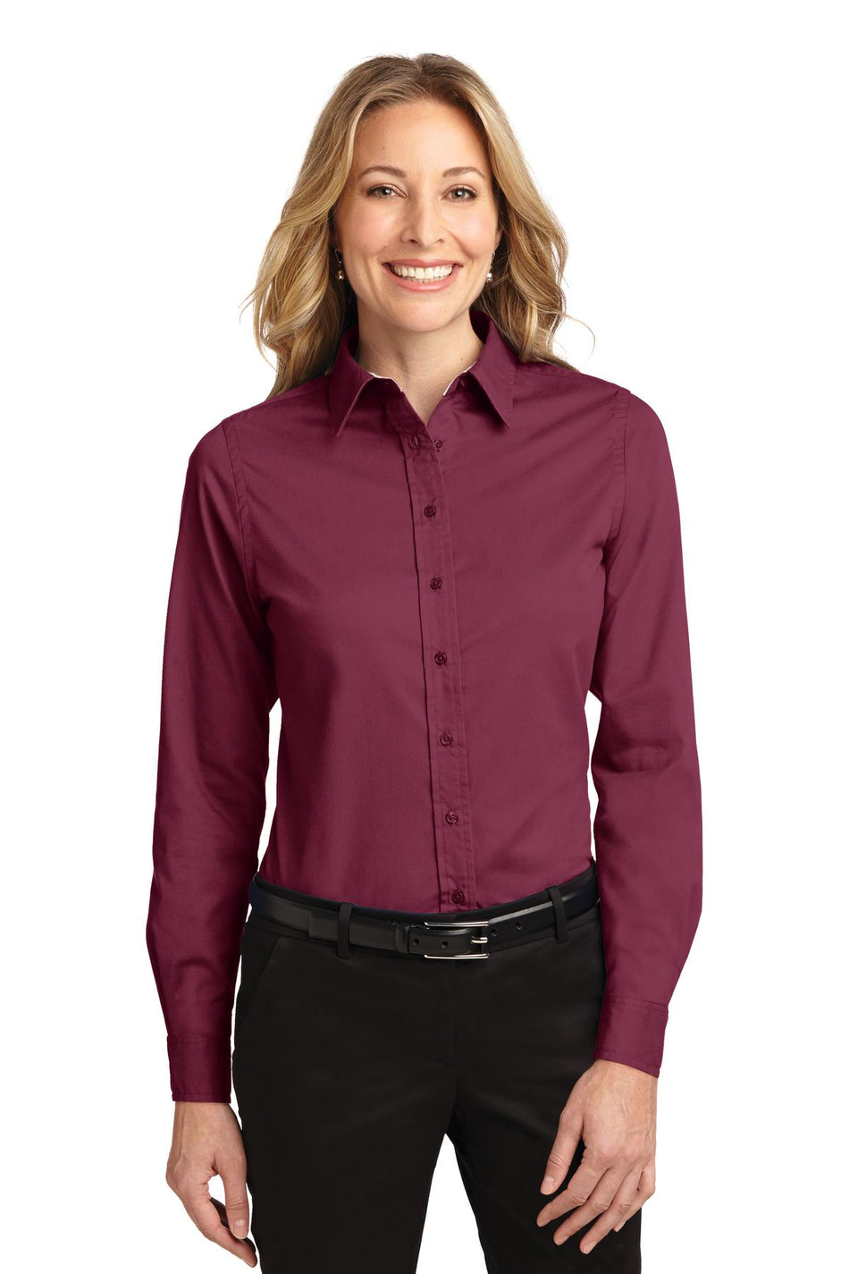 Port Authority ®  Women's Long Sleeve Easy Care Shirt.  L608 - Burgundy/ Light Stone - Port Authority L608