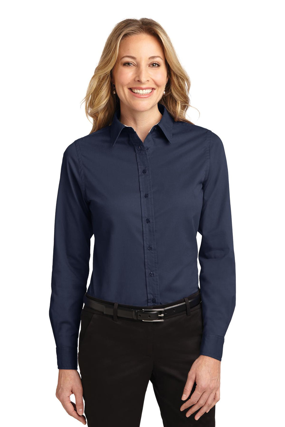 Port Authority ®  Women's Long Sleeve Easy Care Shirt.  L608 - Navy/ Light Stone - Port Authority L608