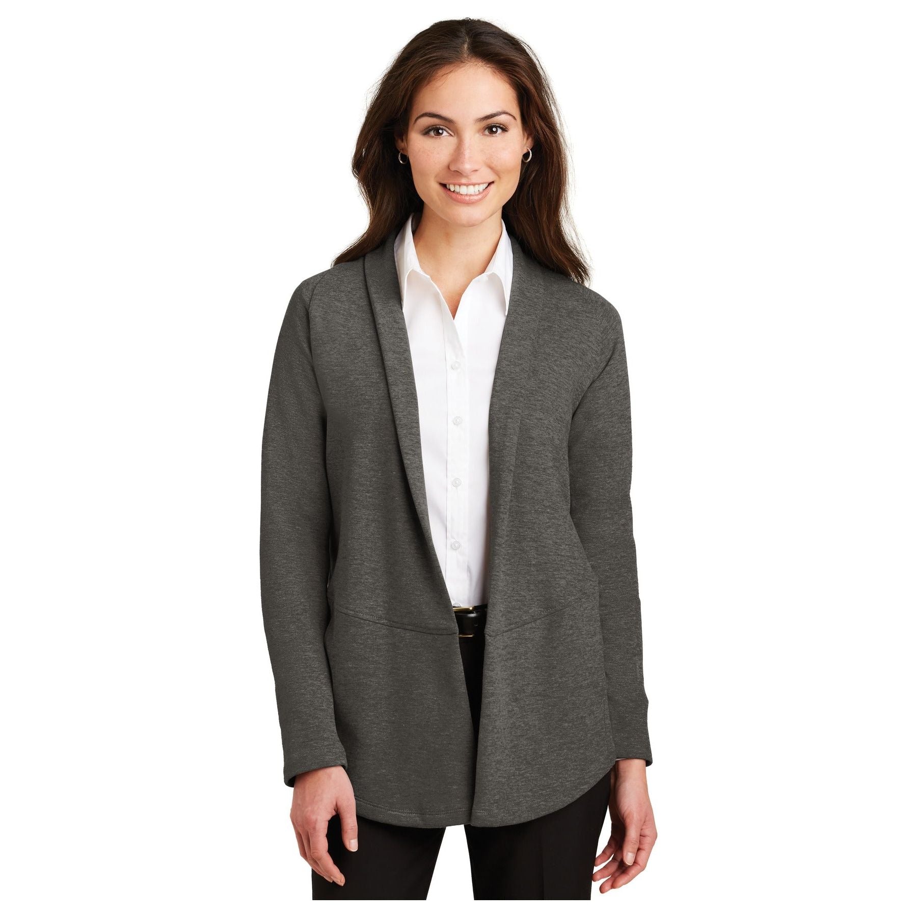 Port Authority ® Women's Interlock Cardigan. L807 - Port Authority L807 Polos/Knits Port Authority Charcoal Heather/ Medium Heather Grey XS