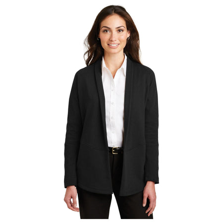 Port Authority ® Women's Interlock Cardigan. L807 - Port Authority L807 Polos/Knits Port Authority Deep Black/ Charcoal Heather XS