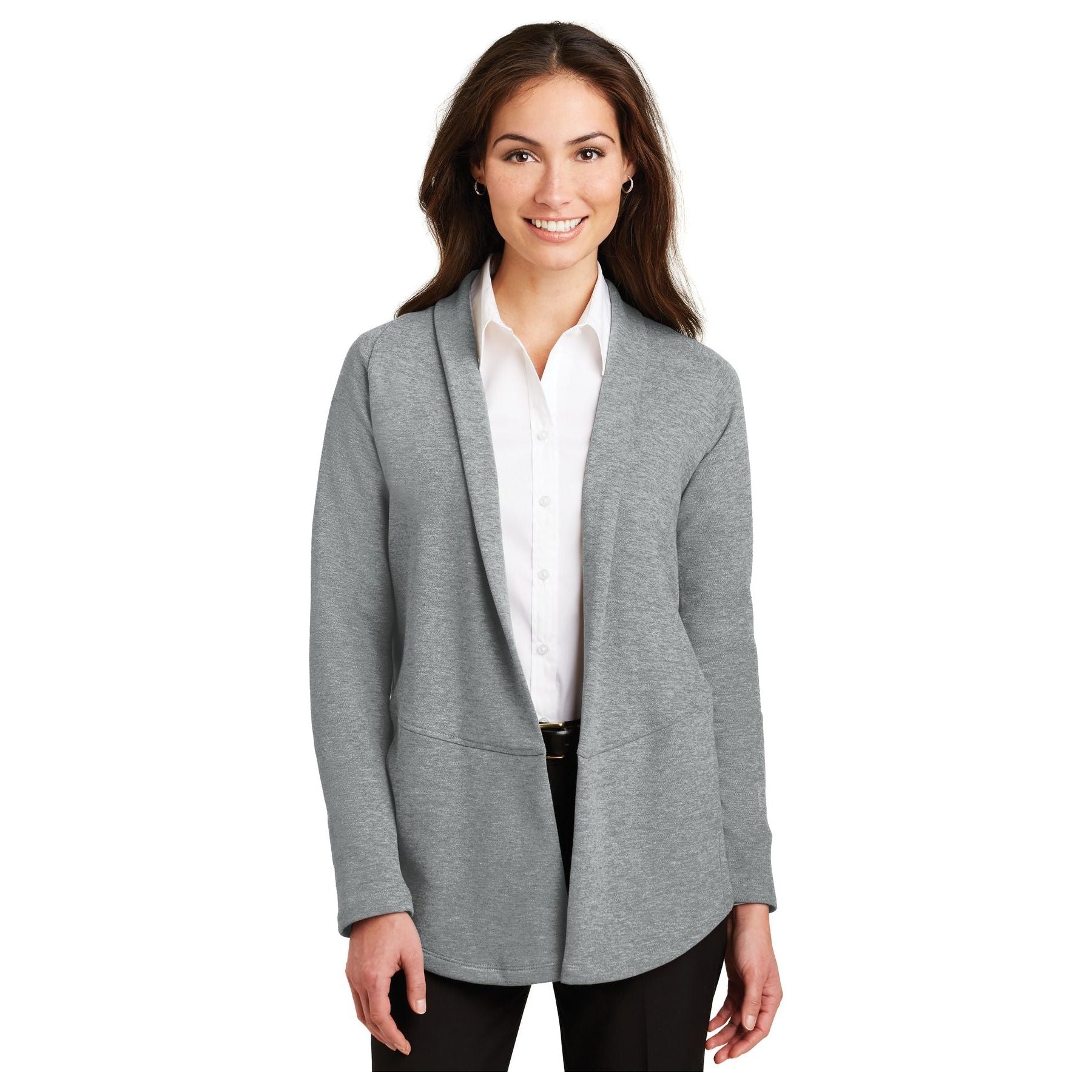 Port Authority ® Women's Interlock Cardigan. L807 - Port Authority L807 Polos/Knits Port Authority Medium Heather Grey/ Charcoal Heather XS