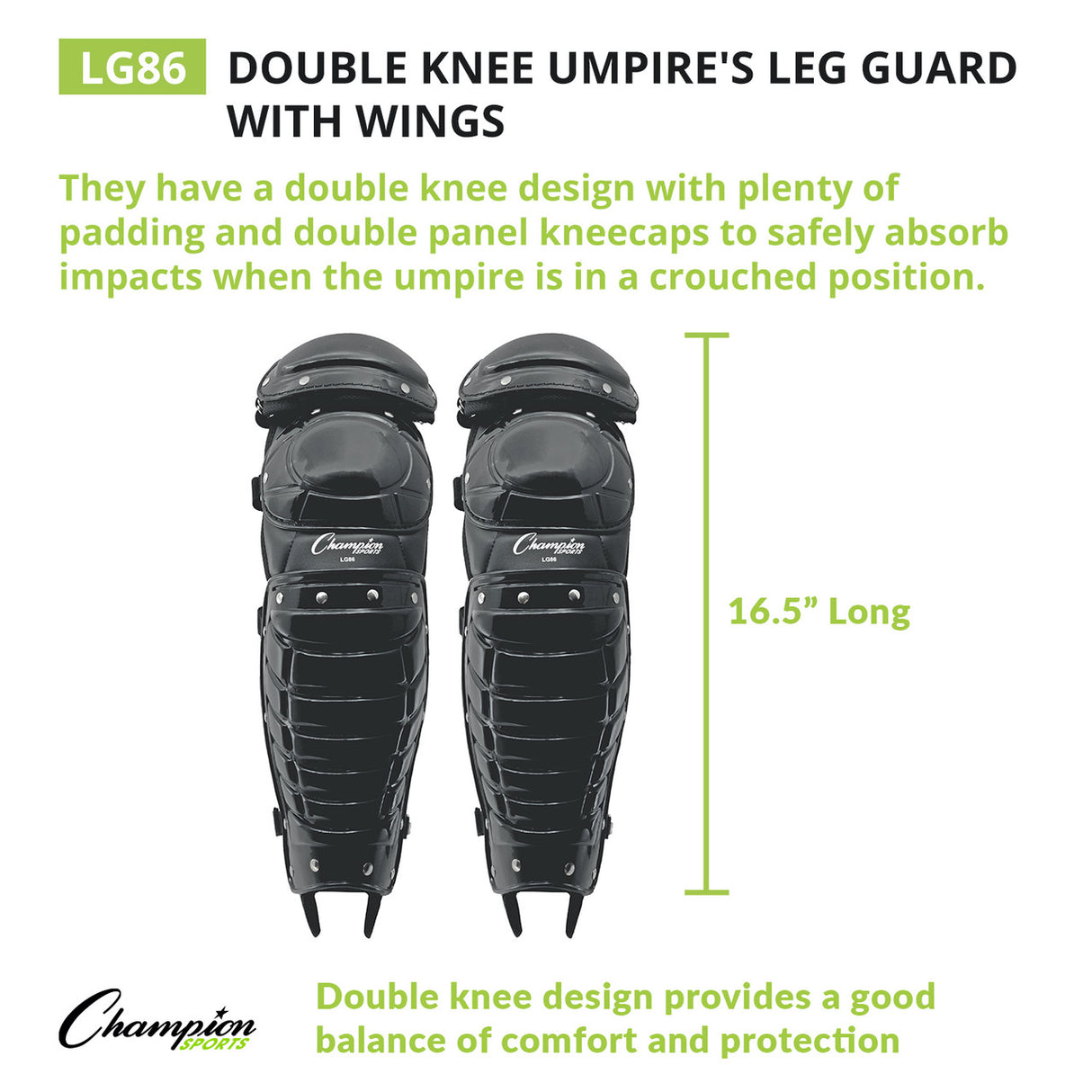 Champion Sports DOUBLE KNEE UMPIRE LEG GUARDS WITH WINGS