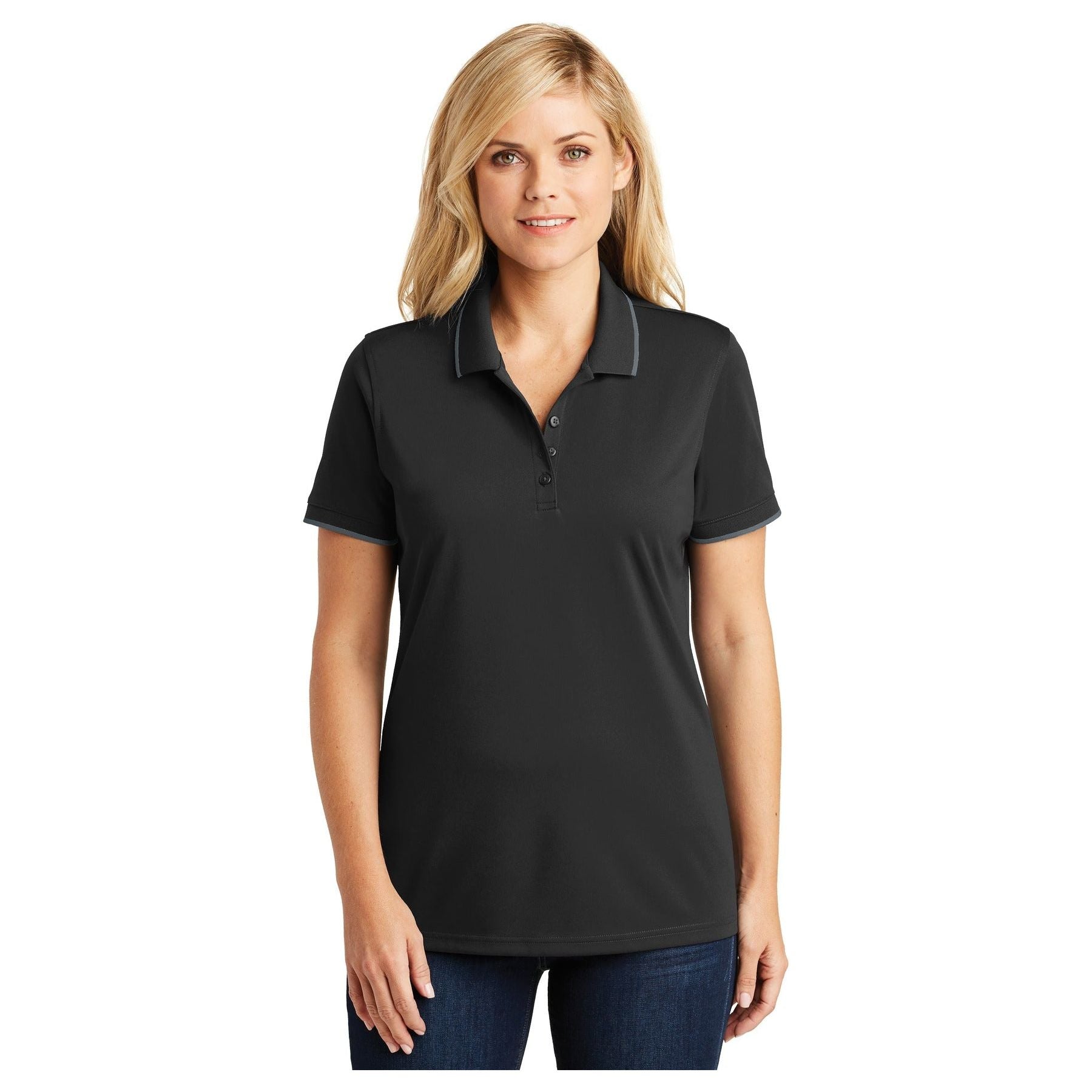 Port Authority ® Women's Dry Zone ® UV Micro-Mesh Tipped Polo. LK111 - Port Authority LK111 Polos/Knits Port Authority Deep Black/ Graphite XS