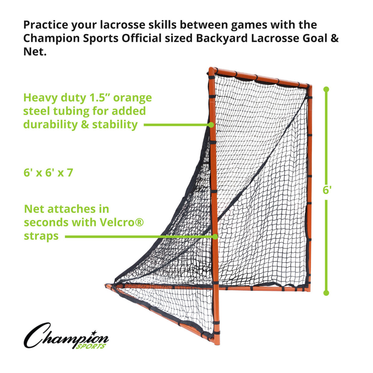 Champion Sports BACKYARD LACROSSE GOAL AND NET 6' X 6' OFFICIAL SIZE
