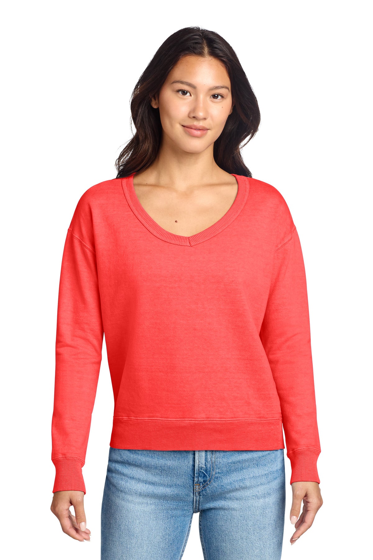 Port & Company LPC098V Women's Beach Wash Garment-Dyed V-Neck Sweatshirt | Port & Co LPC098V