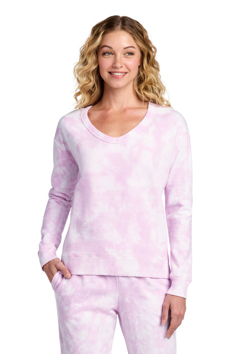 Port & Company LPC140V Women's Beach Wash Cloud Tie-Dye V-Neck Sweatshirt | Port & Co LPC140V