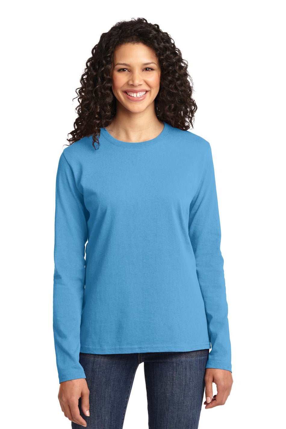 Port & Company ®  Women's Long Sleeve Core Cotton Tee. LPC54LS - Aquatic Blue - Port & Company LPC54LS