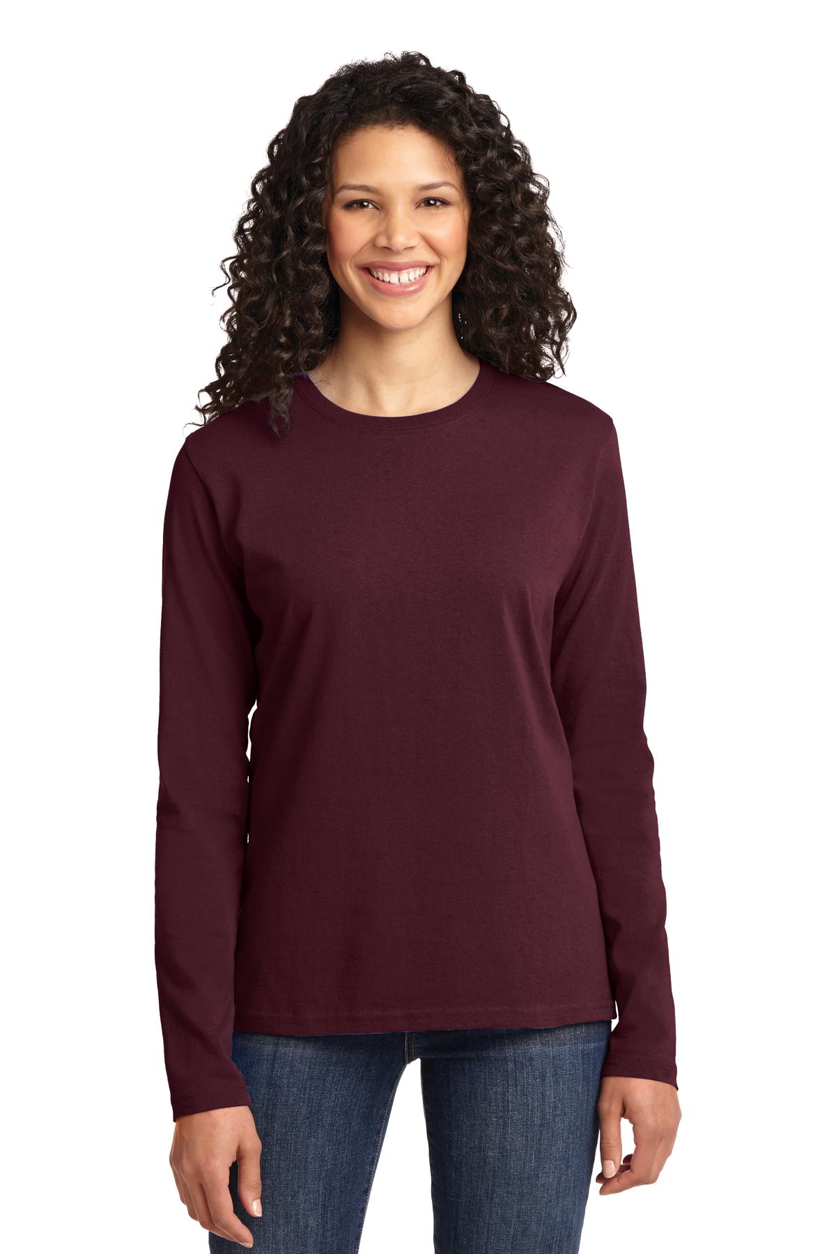 Port & Company ® Women's Long Sleeve Core Cotton Tee. LPC54LS - Athletic Maroon - Port & Company LPC54LS T-Shirts Port & Company