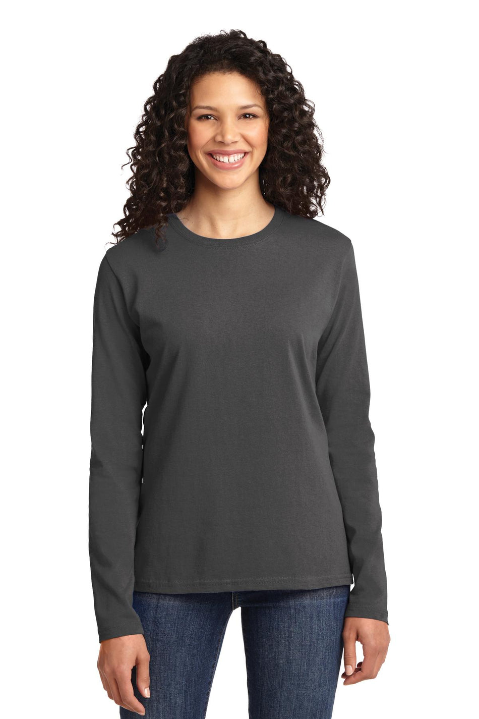 Port & Company ®  Women's Long Sleeve Core Cotton Tee. LPC54LS - Charcoal - Port & Company LPC54LS