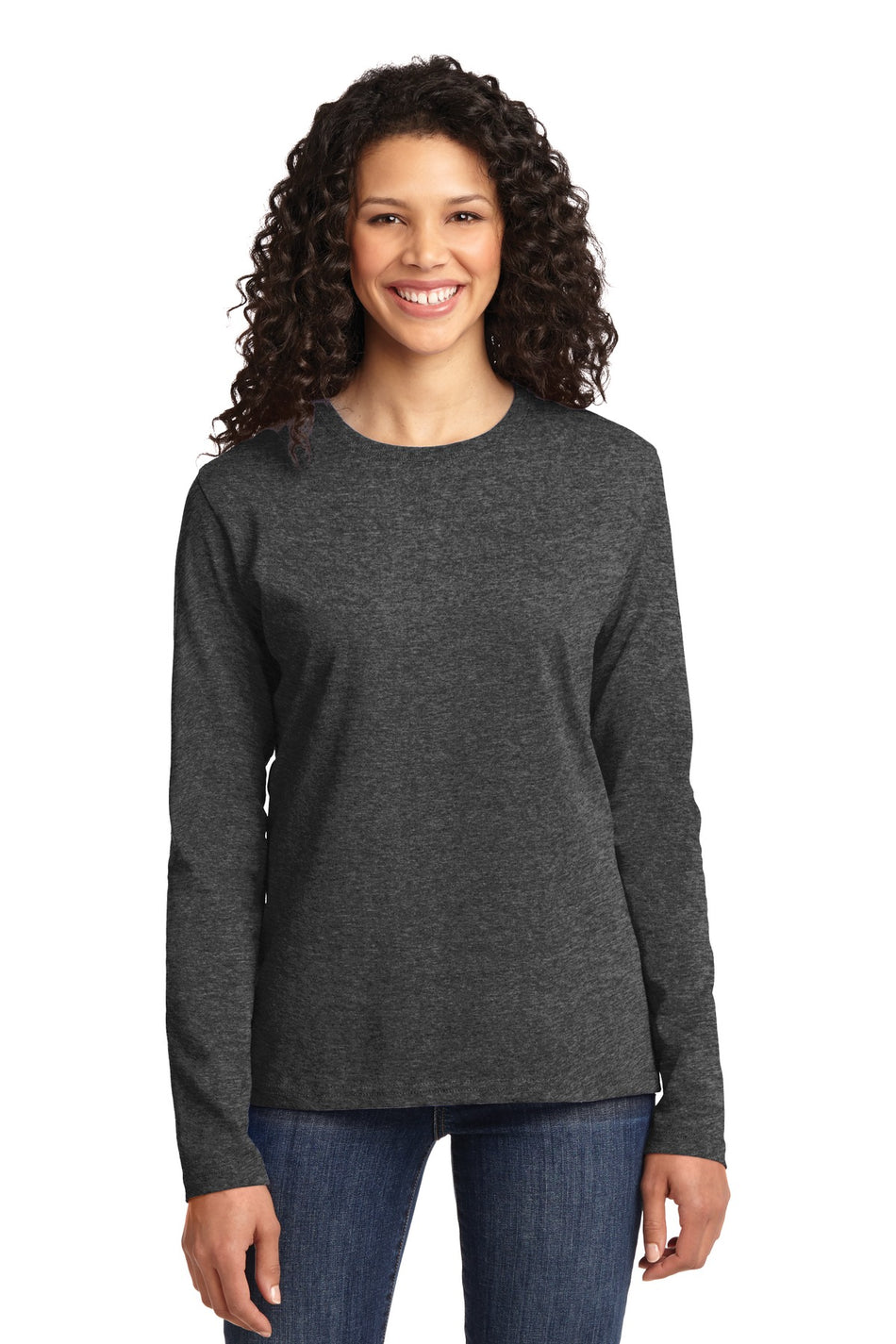 Port & Company ®  Women's Long Sleeve Core Cotton Tee. LPC54LS - Dark Heather Grey - Port & Company LPC54LS