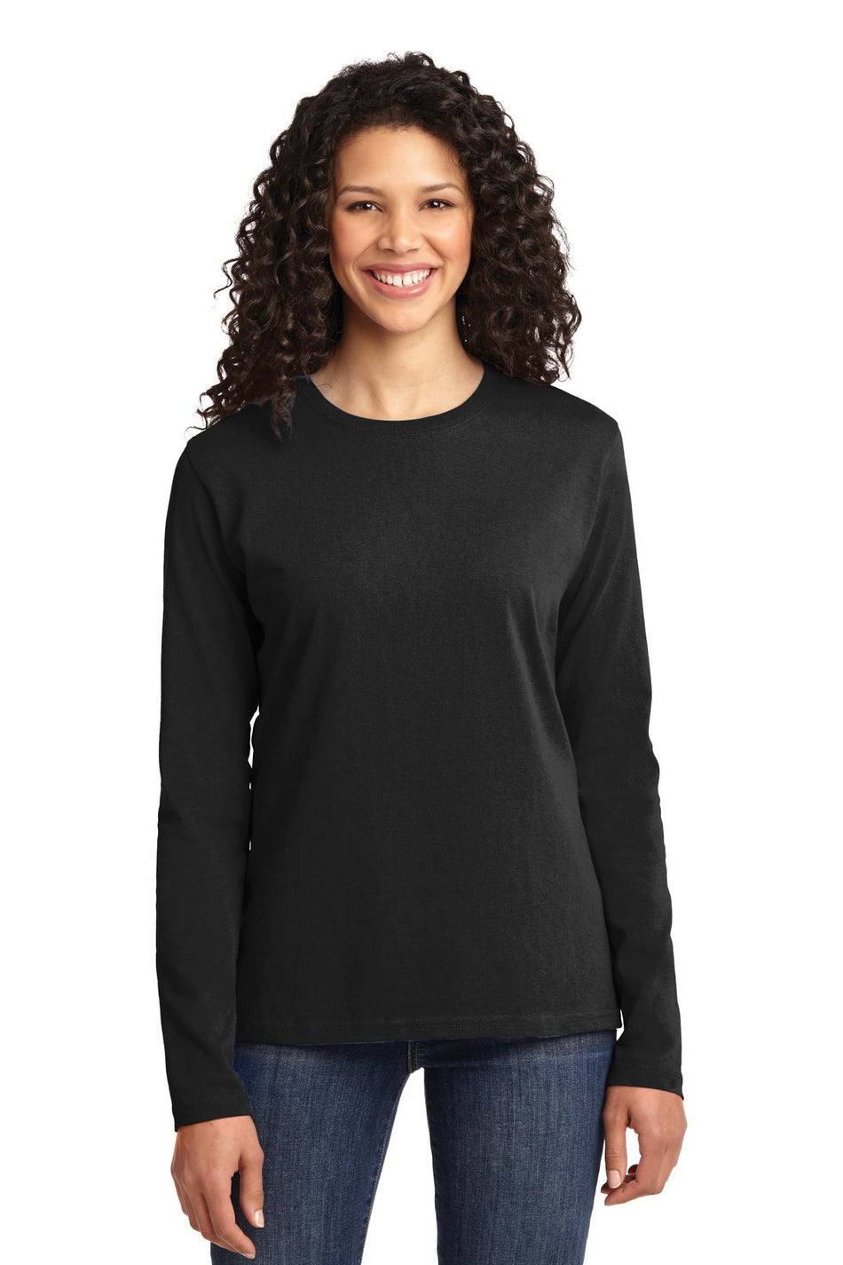 Port & Company ®  Women's Long Sleeve Core Cotton Tee. LPC54LS - Jet Black - Port & Company LPC54LS