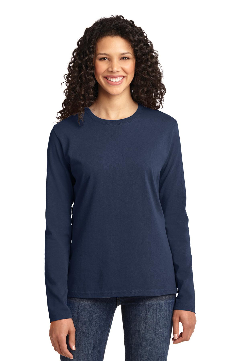 Port & Company ® Women's Long Sleeve Core Cotton Tee. LPC54LS - Navy - Port & Company LPC54LS T-Shirts Port & Company Navy XS