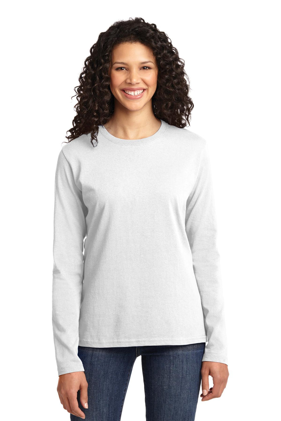 Port & Company ®  Women's Long Sleeve Core Cotton Tee. LPC54LS - White - Port & Company LPC54LS