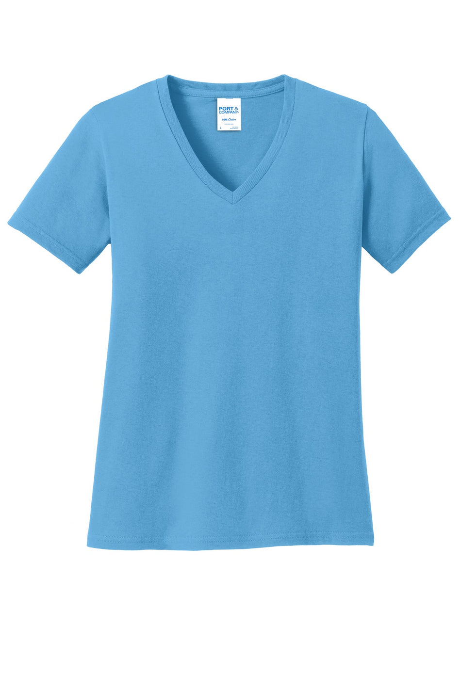 Port & Company ®  Women's Core Cotton V-Neck Tee. LPC54V - Aquatic Blue - Port & Company LPC54V