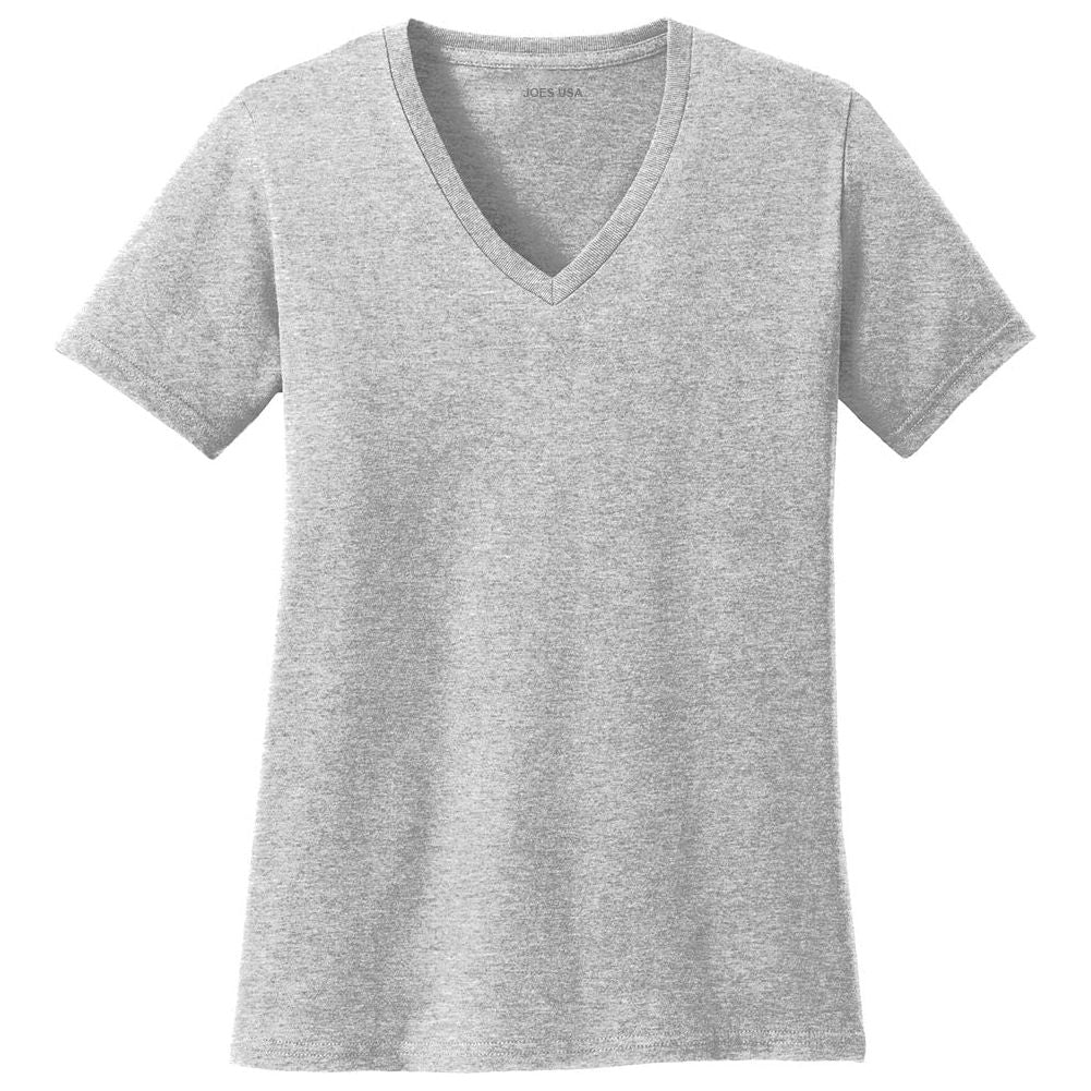 Joe's USA Ladies 5.4-oz 100% Cotton V-Neck T-Shirt-Ash Joe's USA Ash XS