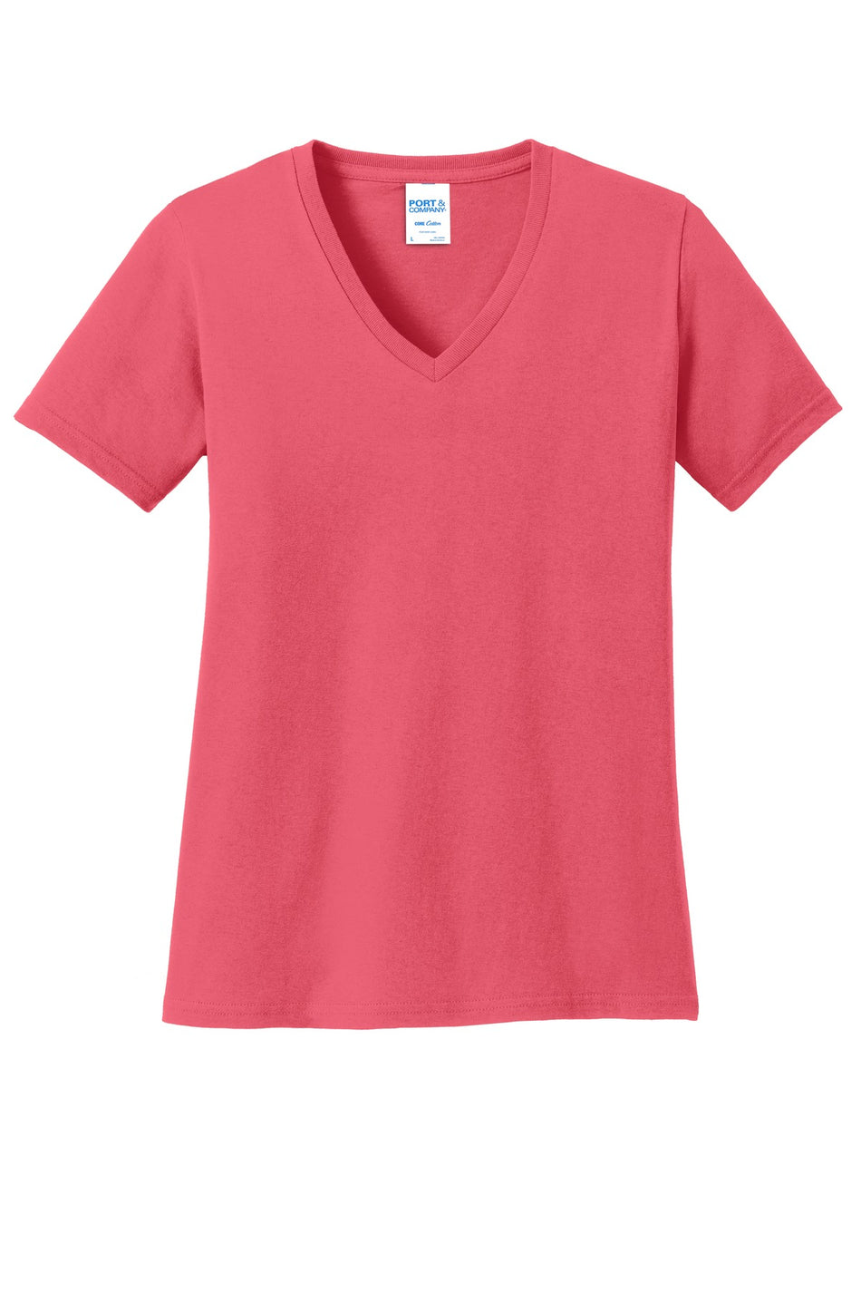 Port & Company ®  Women's Core Cotton V-Neck Tee. LPC54V - Coral - Port & Company LPC54V