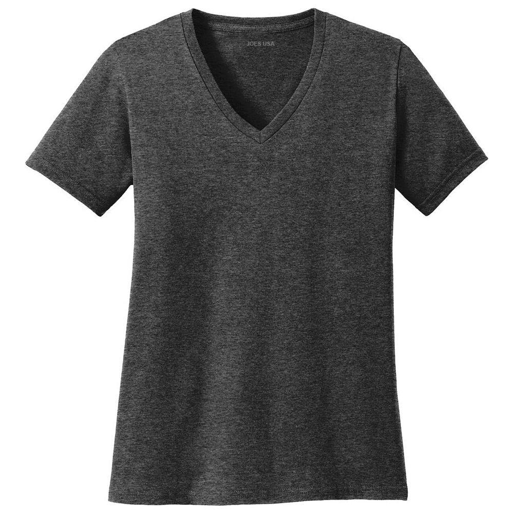 Joe's USA Ladies 5.4-oz 100% Cotton V-Neck T-Shirt-DarkHeatherGrey Joe's USA Dark Heather Grey XS