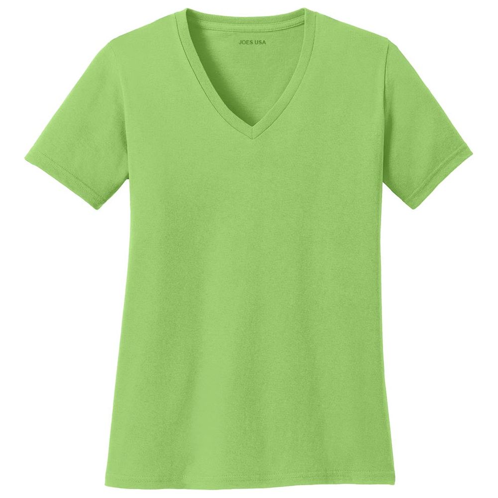 Joe's USA Ladies 5.4-oz 100% Cotton V-Neck T-Shirt-Lime Joe's USA Lime XS