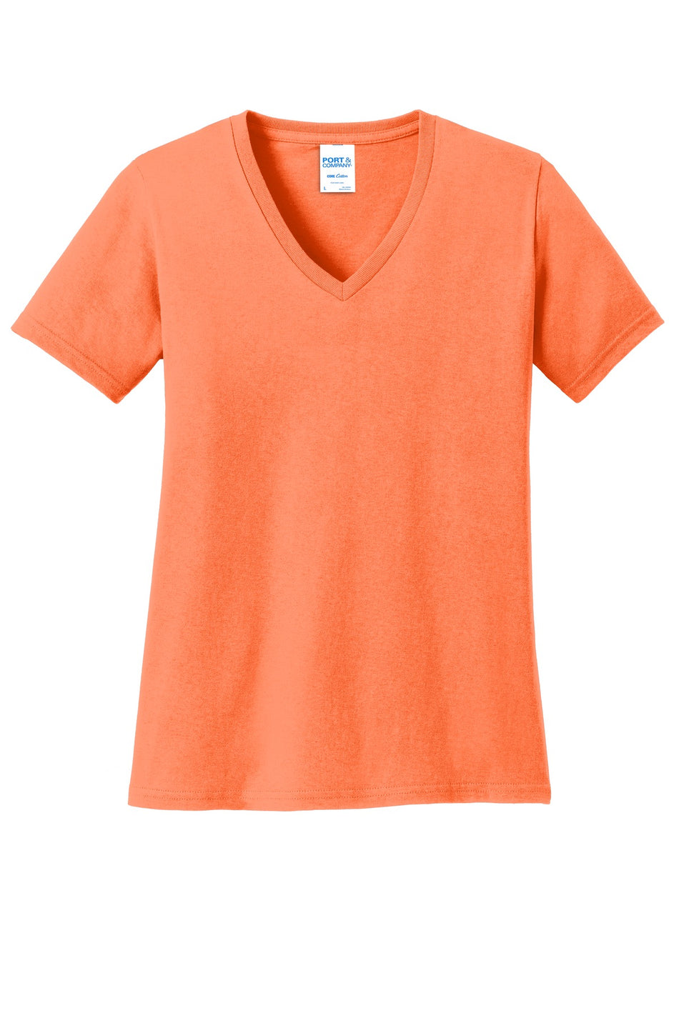 Port & Company ®  Women's Core Cotton V-Neck Tee. LPC54V - Neon Orange - Port & Company LPC54V