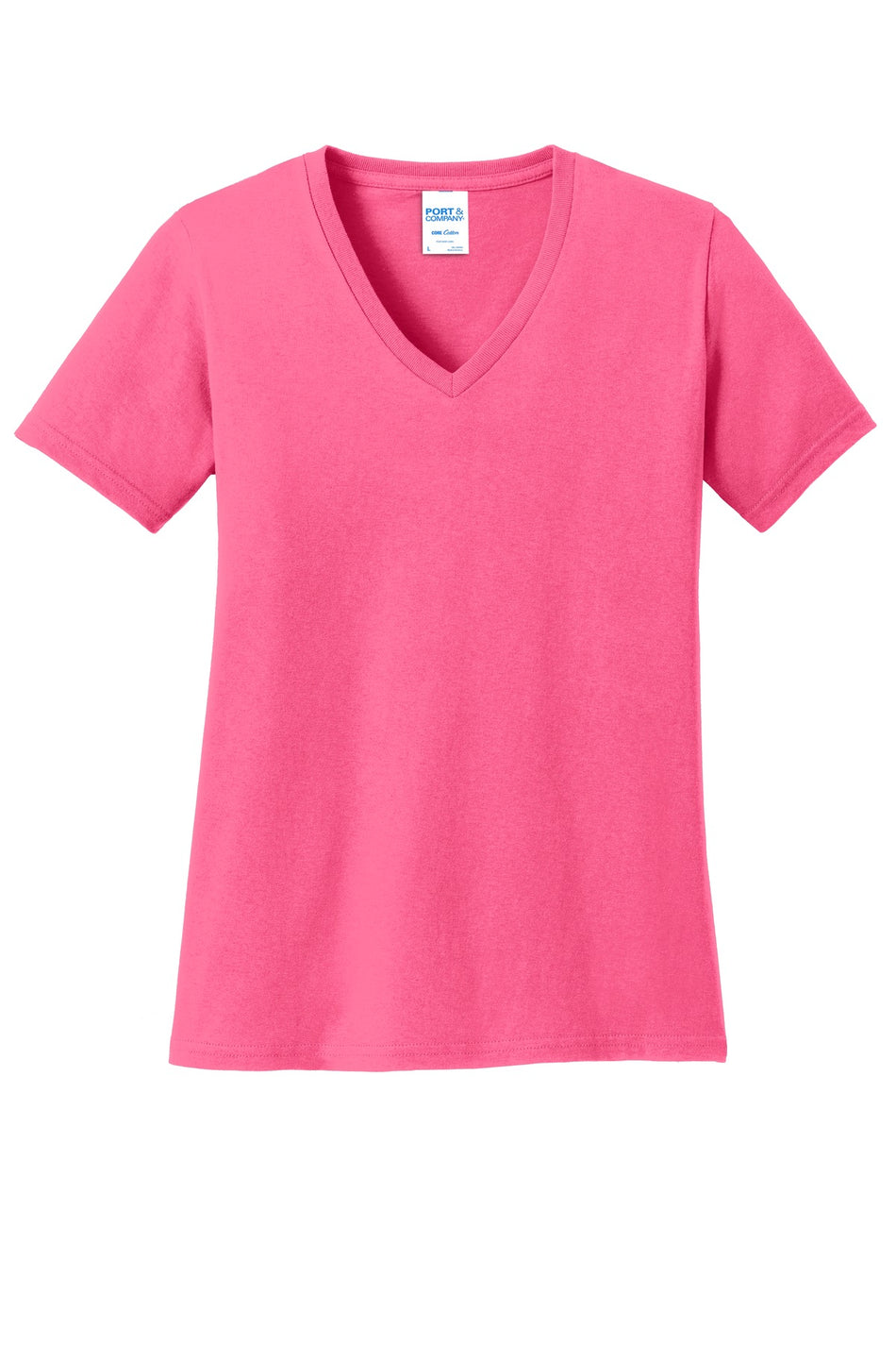 Port & Company ® Women's Core Cotton V-Neck Tee. LPC54V - Neon Pink - Port & Company LPC54V T-Shirts Port & Company Neon Pink XS