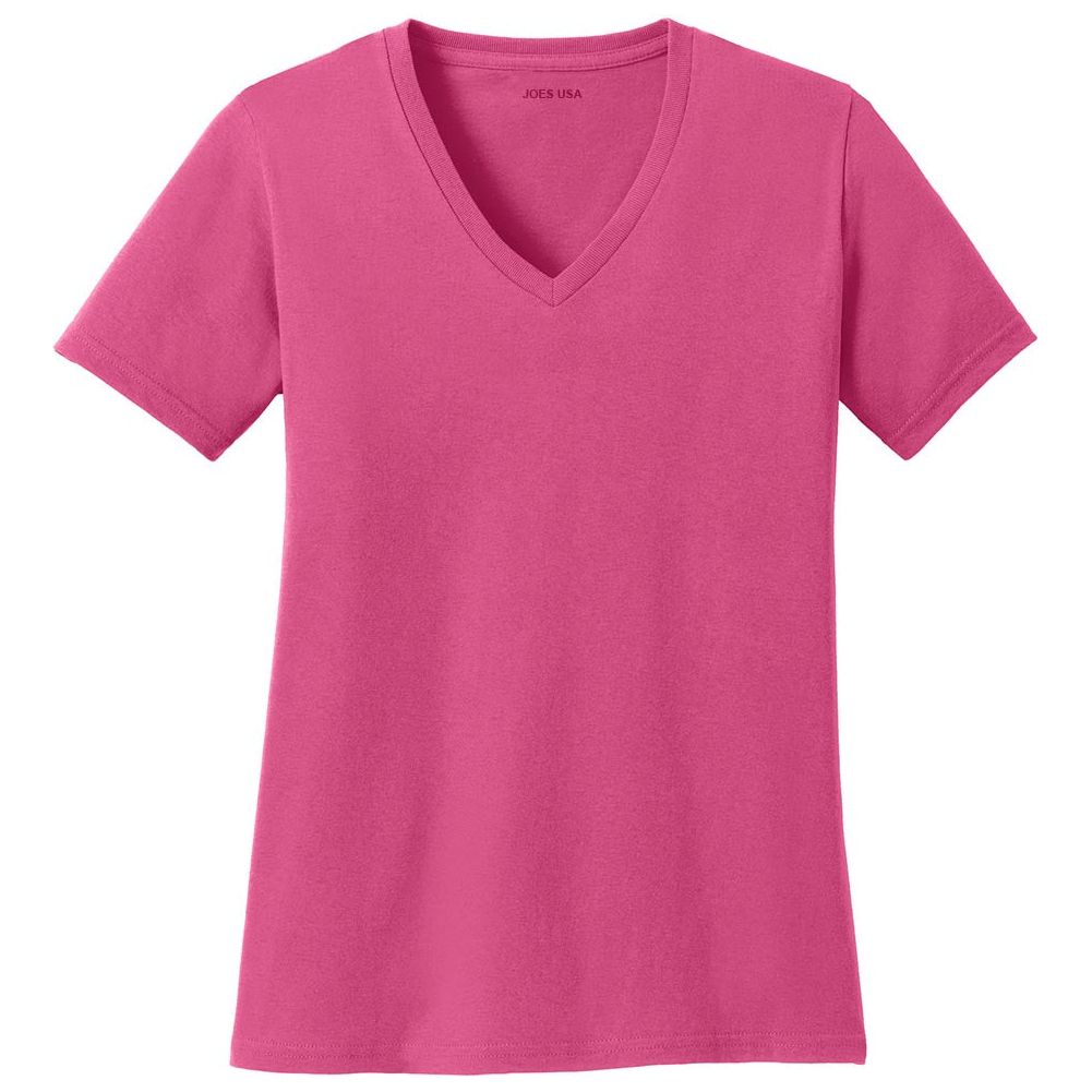 Joe's USA Ladies 5.4-oz 100% Cotton V-Neck T-Shirt-Sangria Joe's USA Sangria XS
