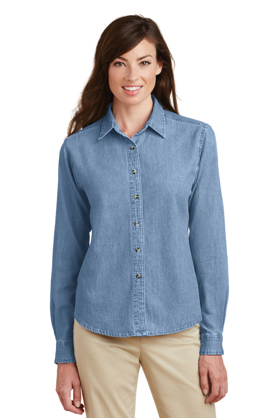 Port & Company ® Women's Long Sleeve Value Denim Shirt. LSP10 - Port & Company LSP10 Women's Port & Company Faded Blue XS