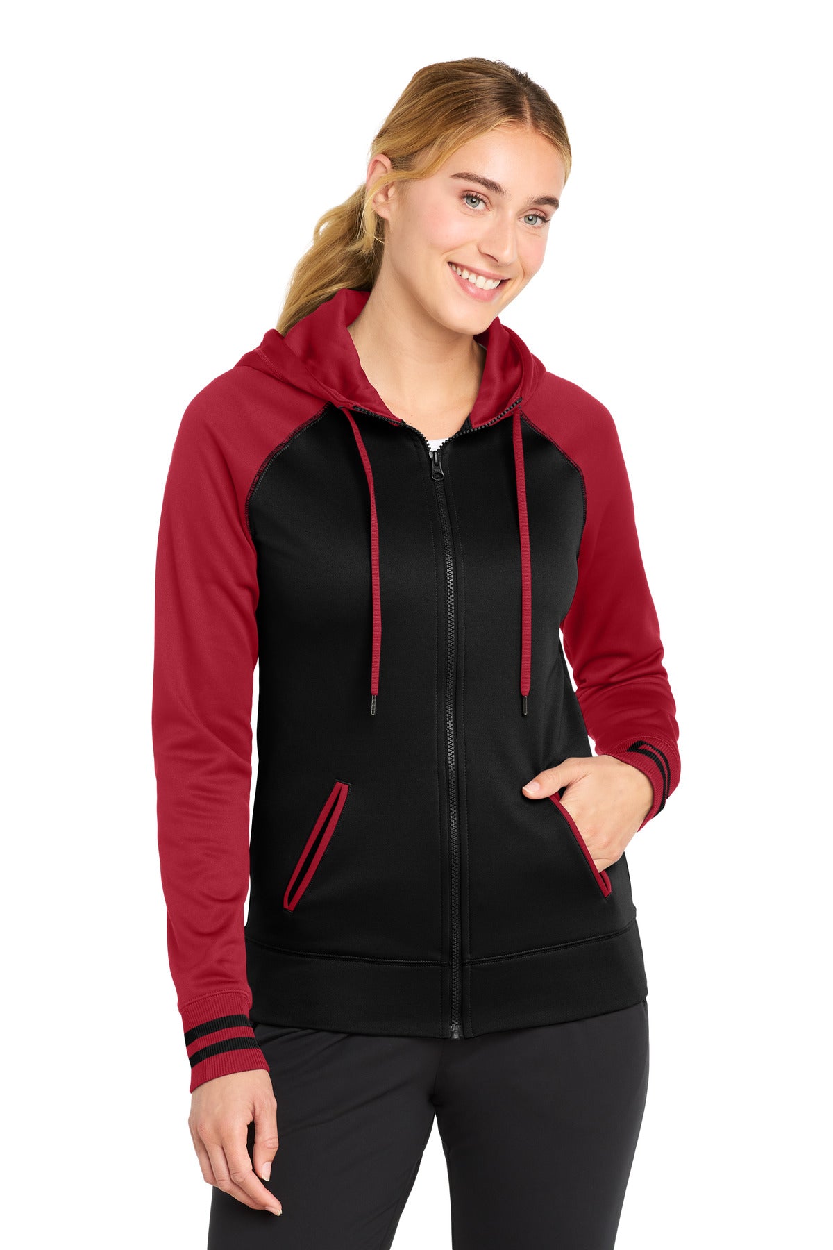 Sport-Tek LST236 Women's Sport-Wick Varsity Fleece Full-Zip Hooded Jacket