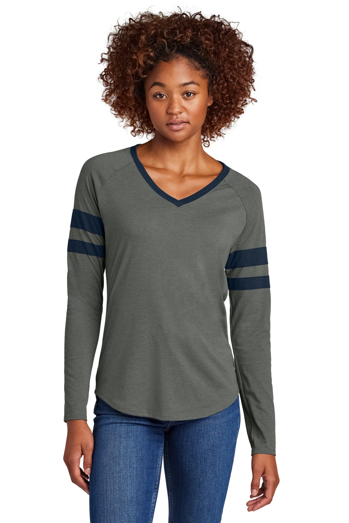 Sport-Tek LST6043 Women's Halftime Stripe Long Sleeve V-Neck Tee